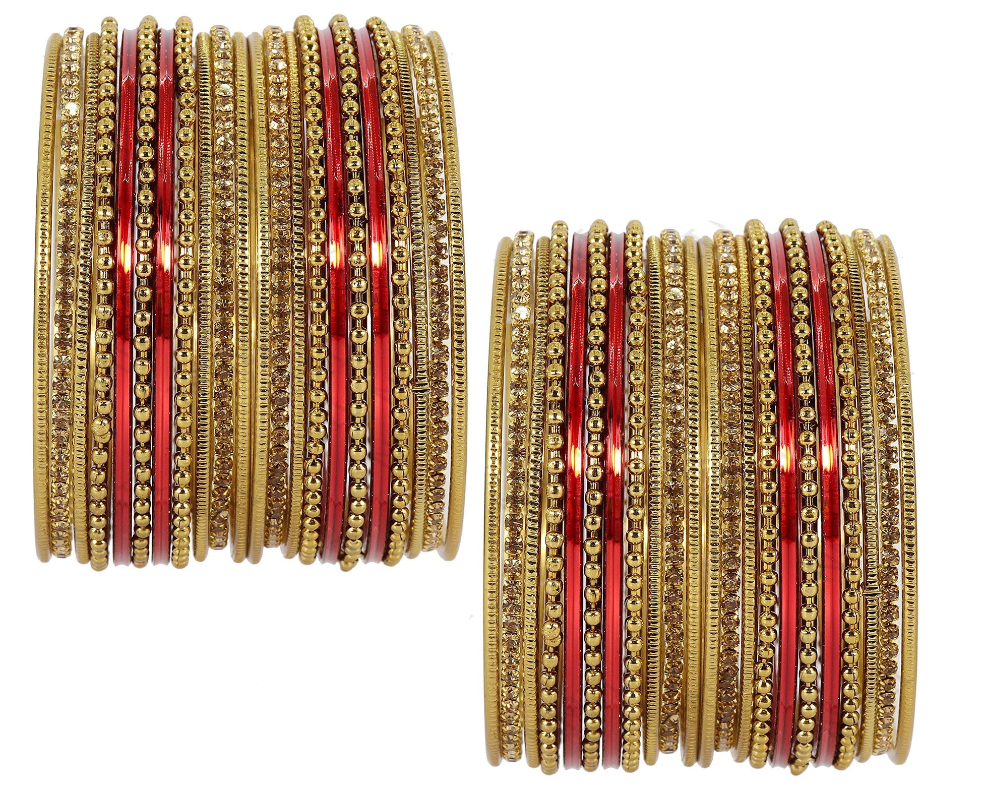 T4 Jewels Non-Precious Metal with Base Metal Zircon Gemstone Studded Glossy Finished Ballchain Linked Gold Plated Cutting Pattern Bangle set for Women and Girls T4 Jewels