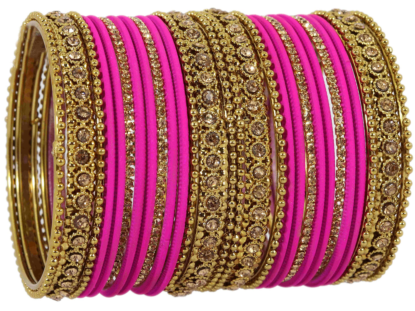 T4 Jewels Metal With Zircon Gemstone Studded Glossy Finished Traditional Bangle set Magenta T4 Jewels