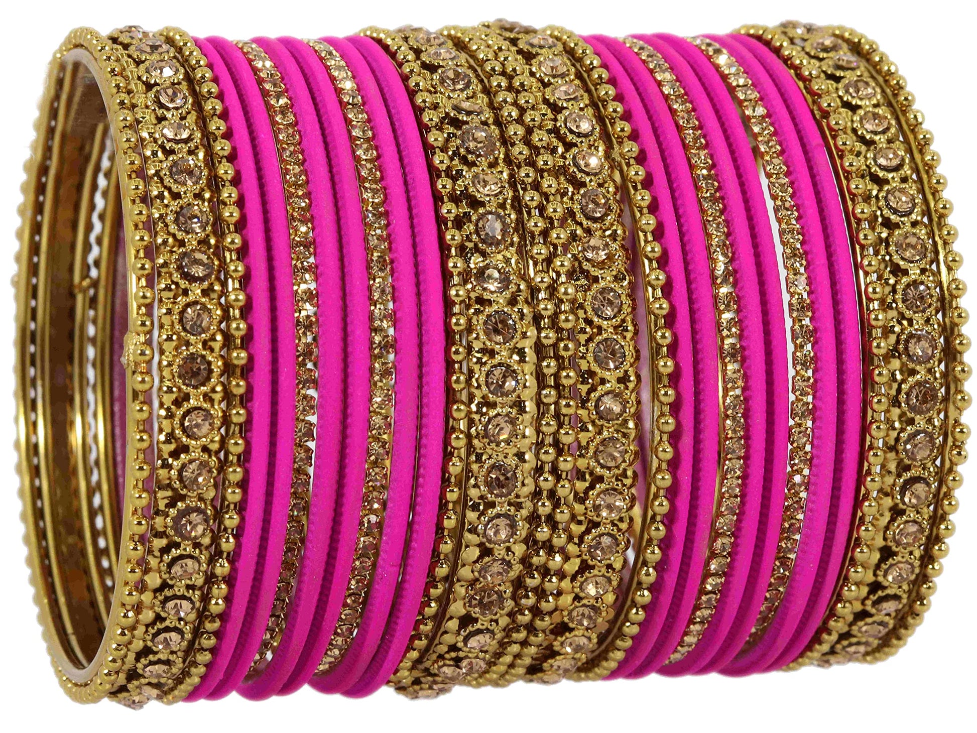 T4 Jewels Metal With Zircon Gemstone Studded Glossy Finished Traditional Bangle set Magenta T4 Jewels