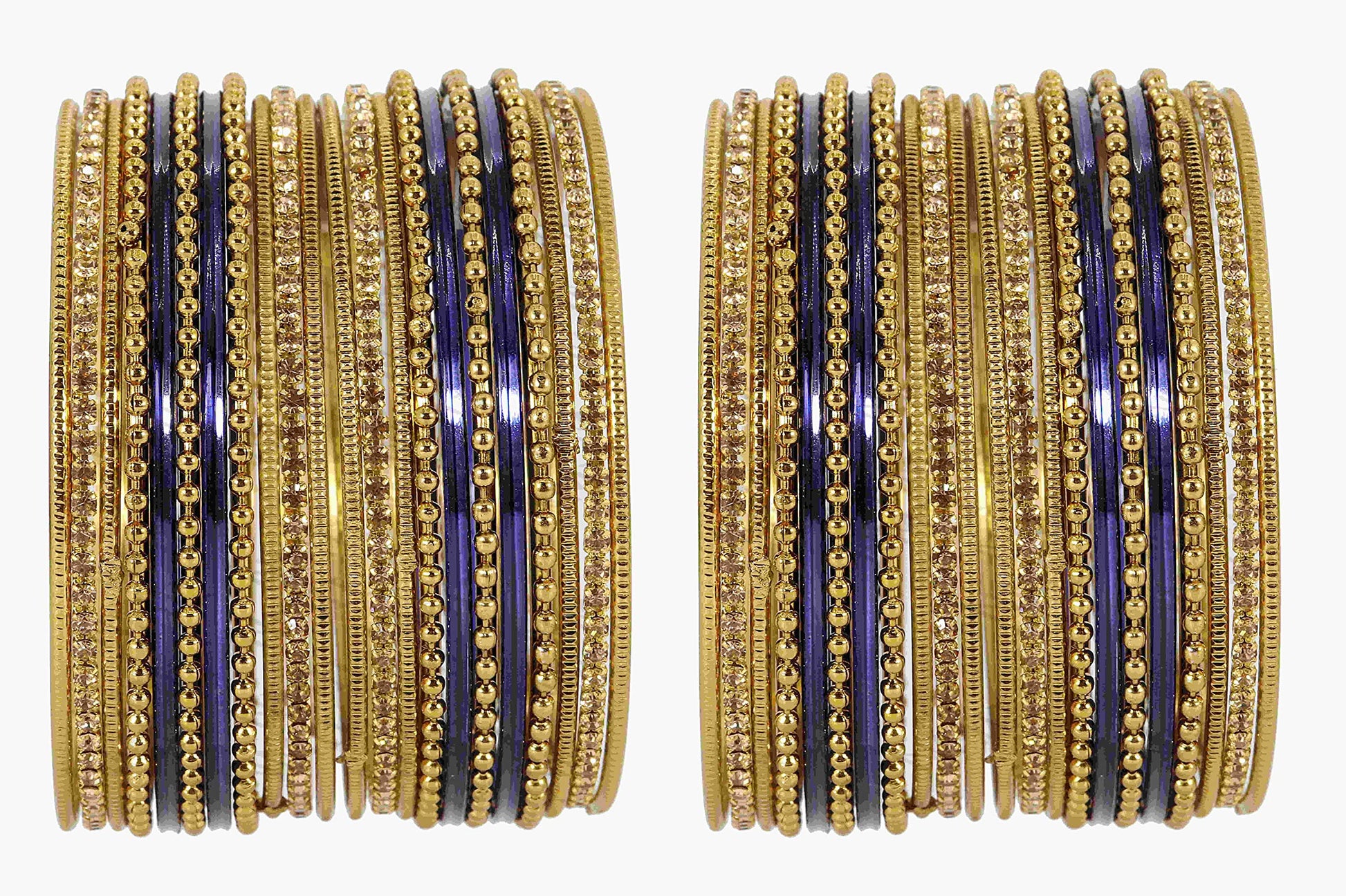 T4 Jewels Non-Precious Metal with Base Metal Zircon Gemstone Studded Glossy Finished Ballchain Linked Gold Plated Cutting Pattern Bangle set for Women and Girls T4 Jewels