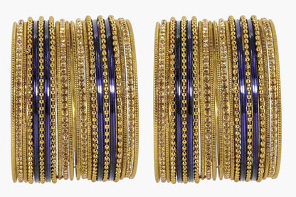 T4 Jewels Non-Precious Metal with Base Metal Zircon Gemstone Studded Glossy Finished Ballchain Linked Gold Plated Cutting Pattern Bangle set for Women and Girls T4 Jewels