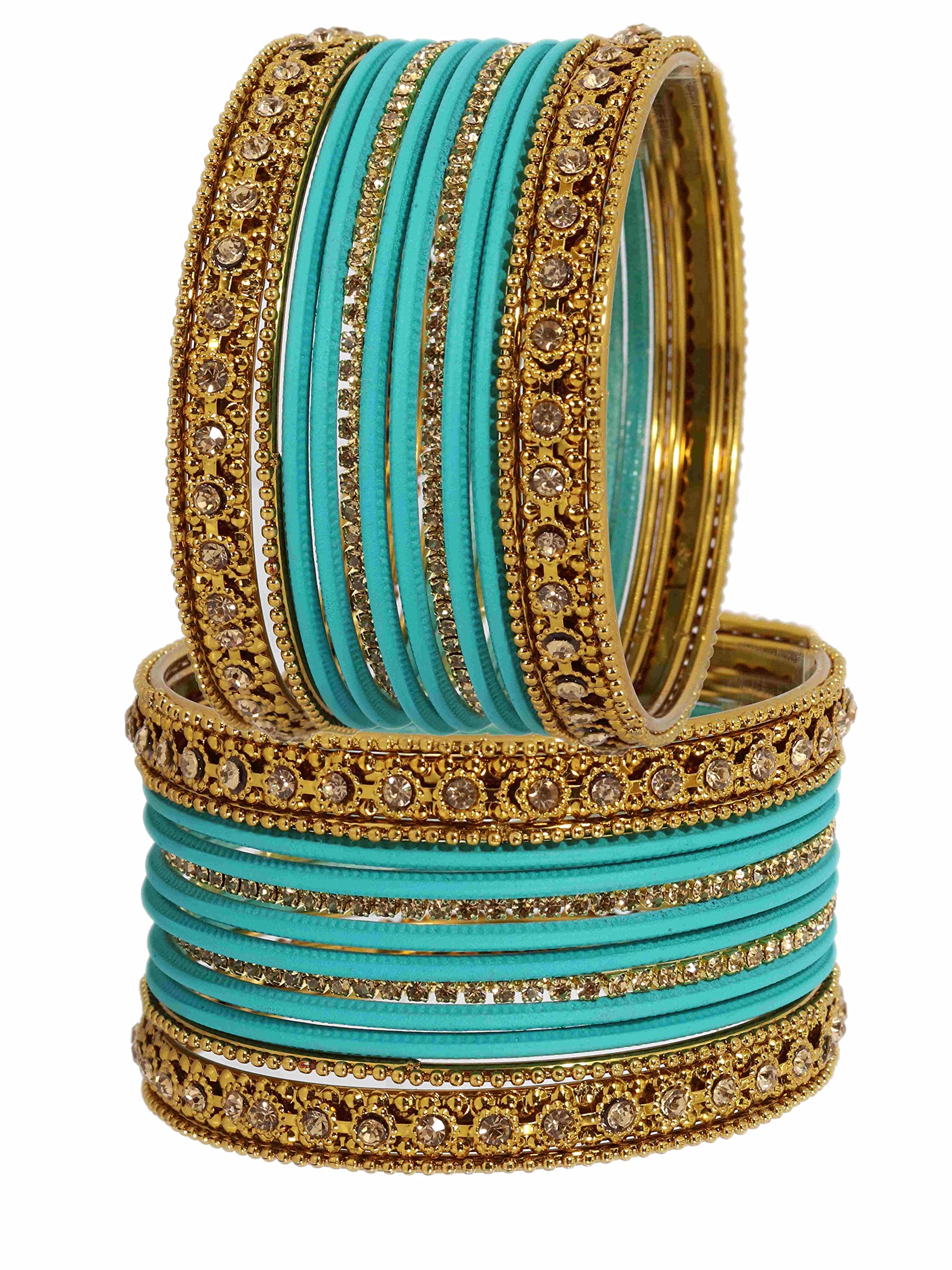 T4 Jewels Metal With Zircon Gemstone Studded Glossy Finished Traditional Bangle set T4 Jewels
