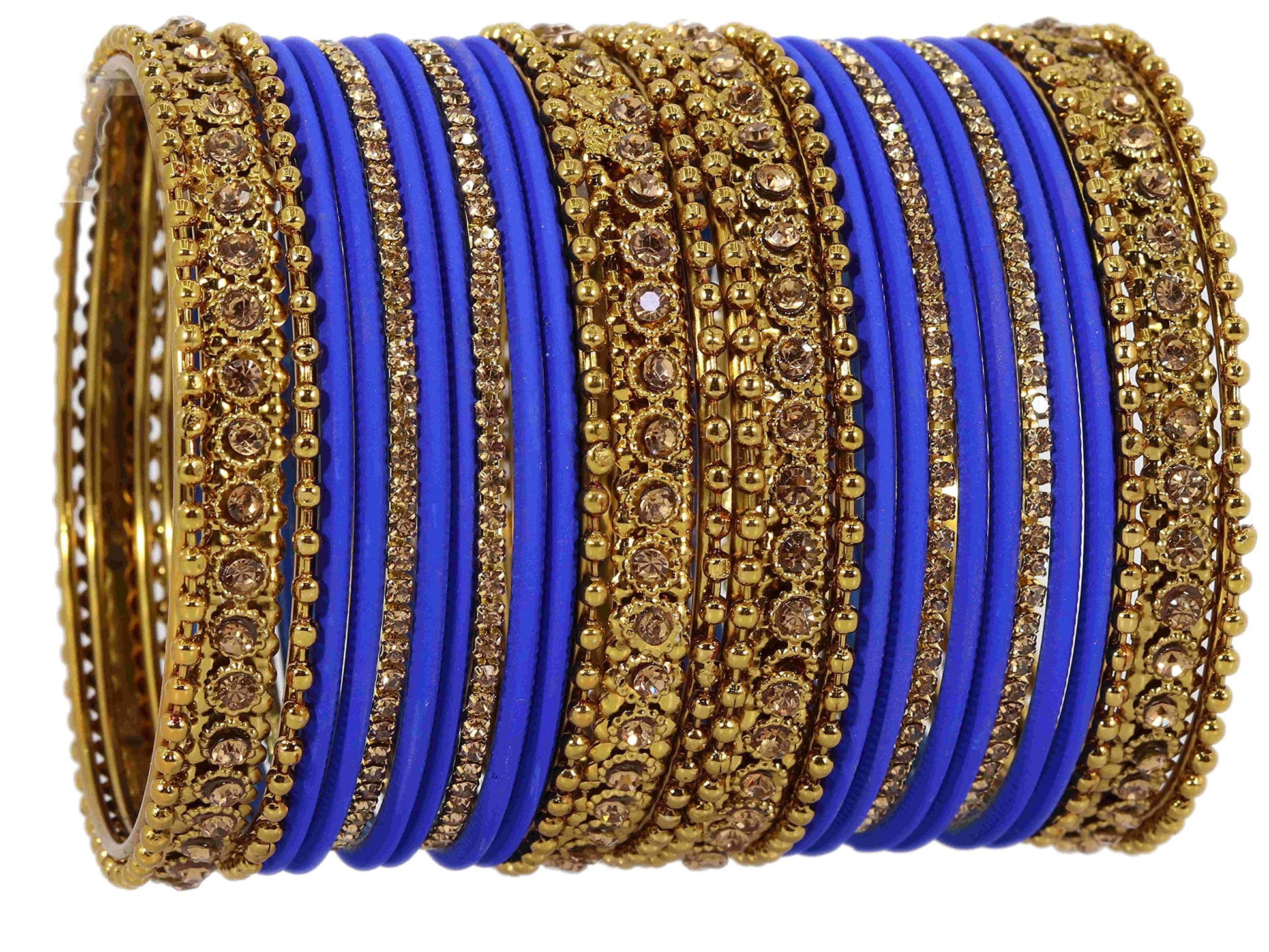 T4 Jewels Metal With Zircon Gemstone Studded Glossy Finished Traditional Bangle set IndigoBlue T4 Jewels