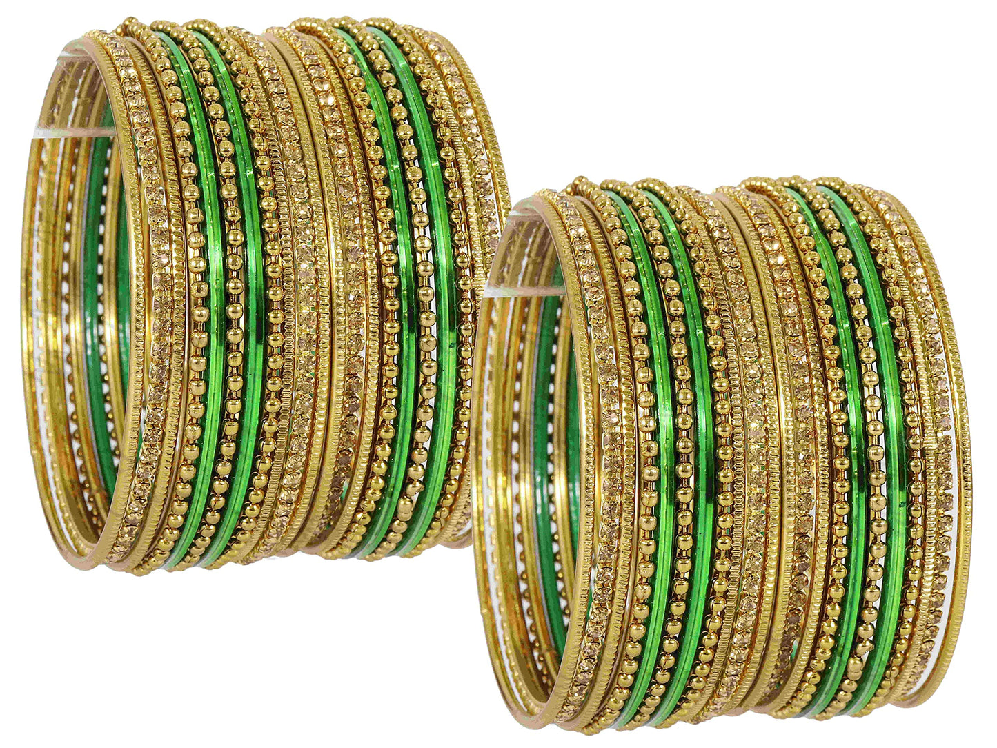 T4 Jewels Non-Precious Metal with Base Metal Zircon Gemstone Studded Glossy Finished Ballchain Linked Gold Plated Cutting Pattern Bangle set for Women and Girls T4 Jewels