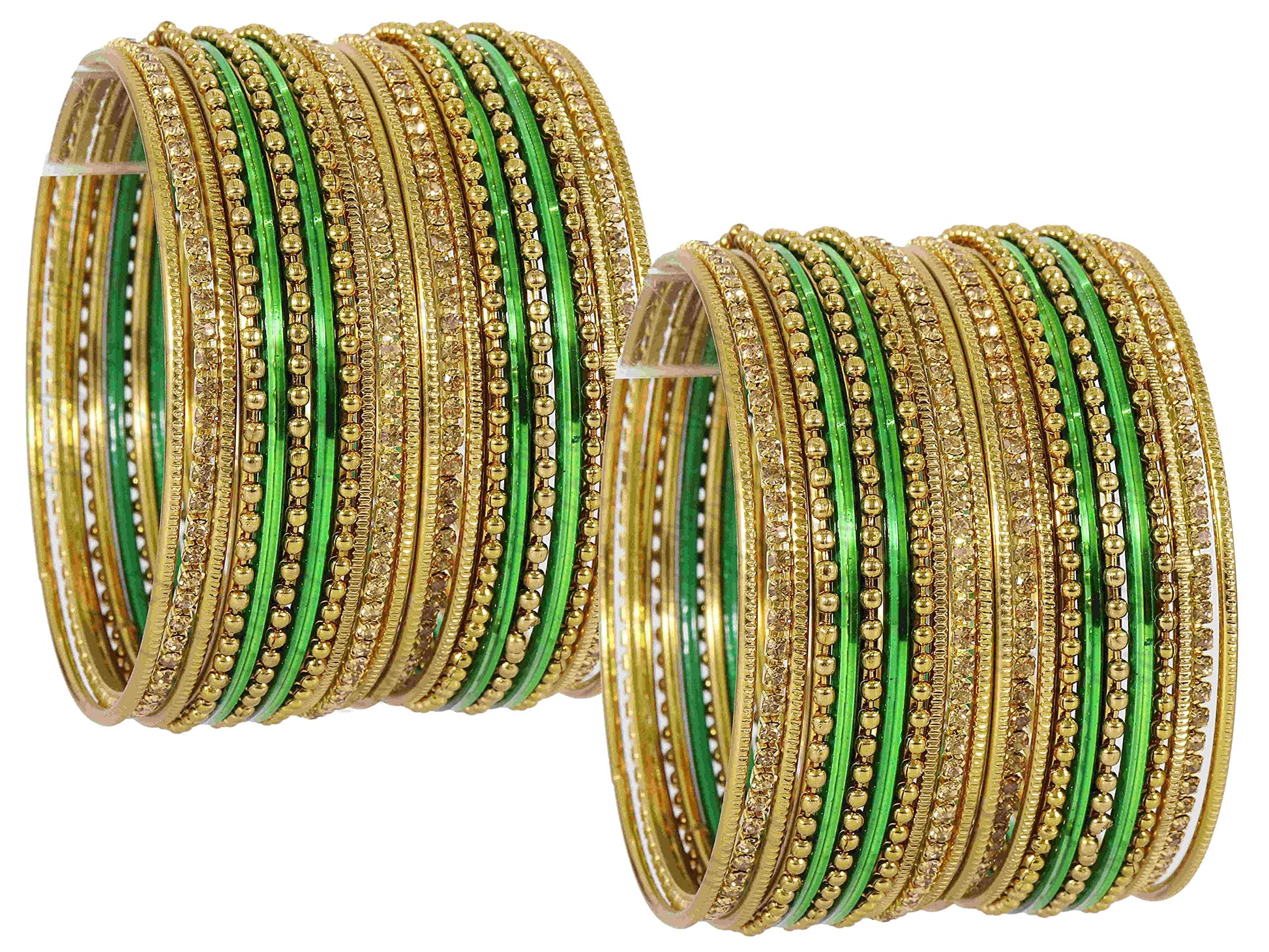 T4 Jewels Non-Precious Metal with Base Metal Zircon Gemstone Studded Glossy Finished Ballchain Linked Gold Plated Cutting Pattern Bangle set for Women and Girls T4 Jewels
