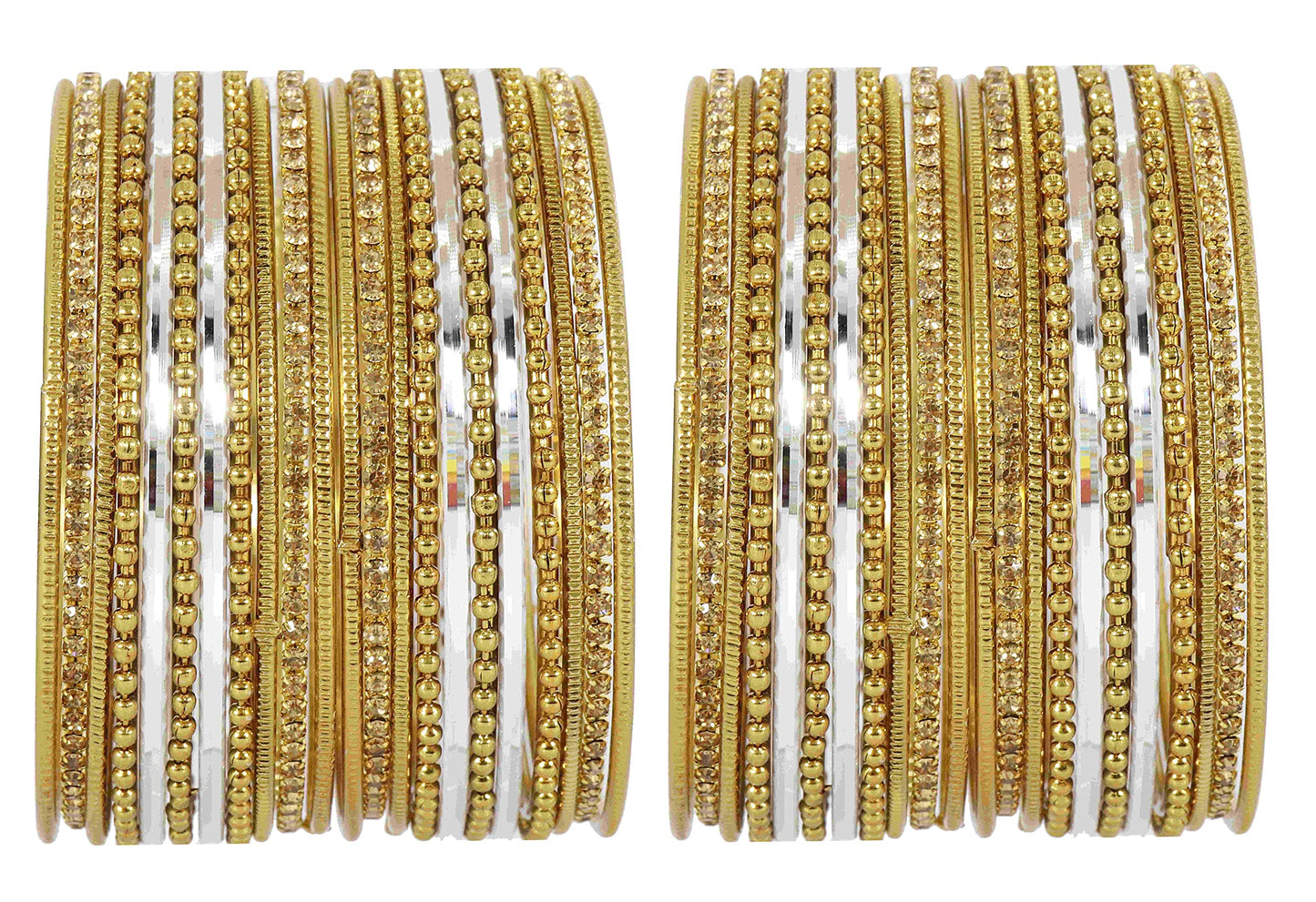 T4 Jewels Non-Precious Metal with Base Metal Zircon Gemstone Studded Glossy Finished Ballchain Linked Gold Plated Cutting Pattern Bangle set for Women and Girls T4 Jewels