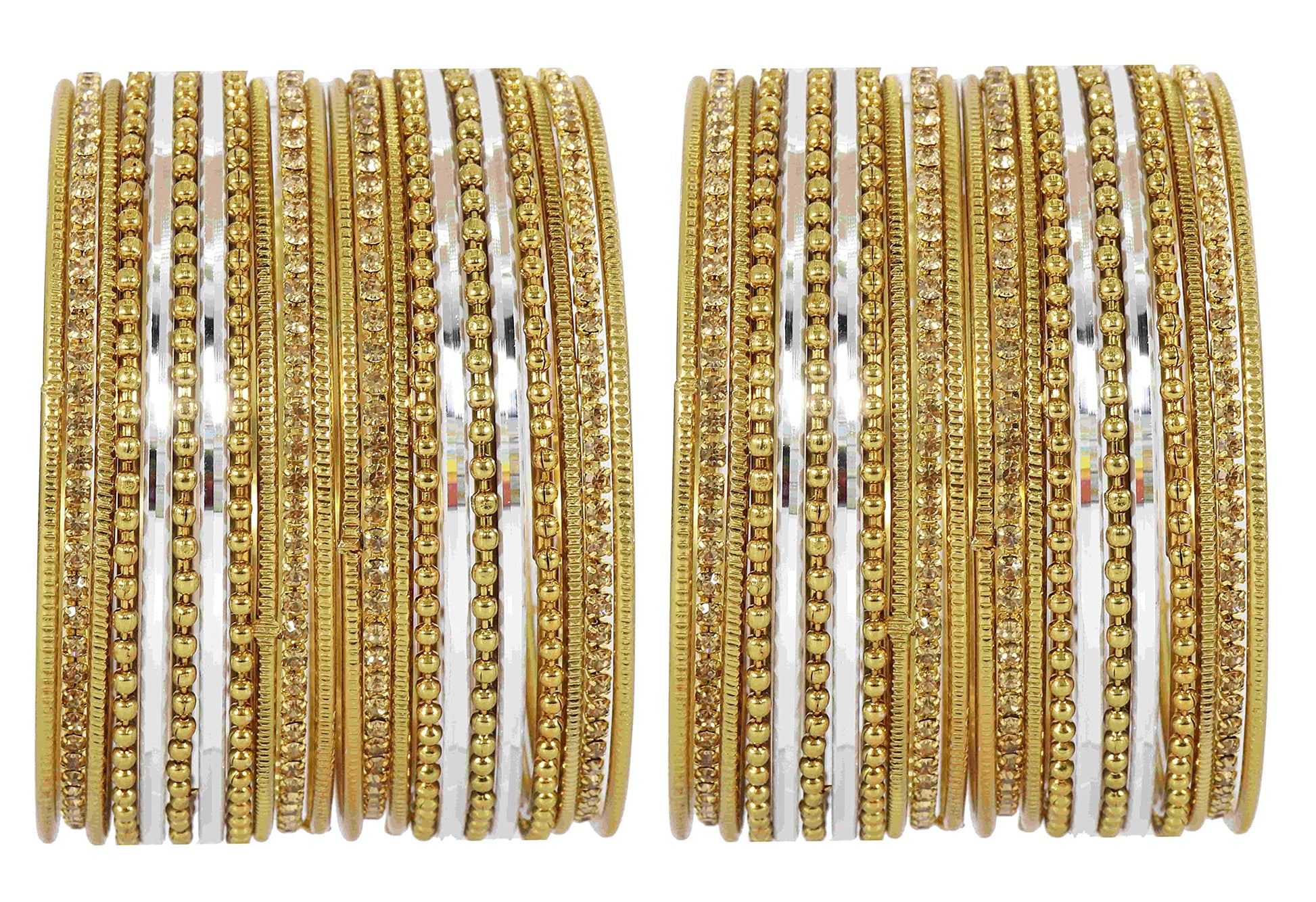 T4 Jewels Non-Precious Metal with Base Metal Zircon Gemstone Studded Glossy Finished Ballchain Linked Gold Plated Cutting Pattern Bangle set for Women and Girls T4 Jewels