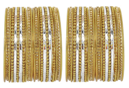 T4 Jewels Non-Precious Metal with Base Metal Zircon Gemstone Studded Glossy Finished Ballchain Linked Gold Plated Cutting Pattern Bangle set for Women and Girls T4 Jewels