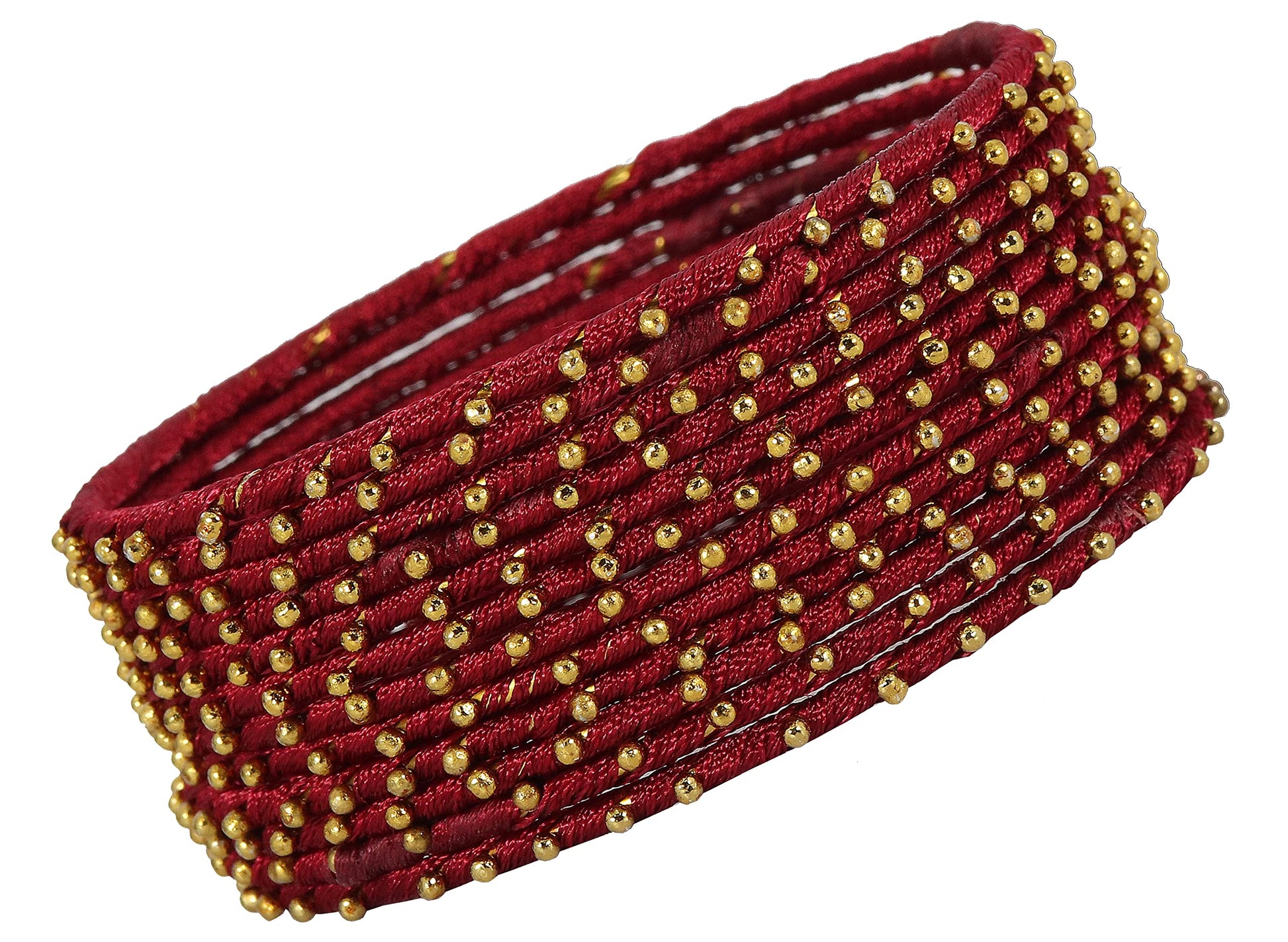 T4 Jewels Non-Precious Metal with Silk thread and Linked with Ball stone Glossy Finished Bangle Set For Women and Girls Maroon T4 Jewels