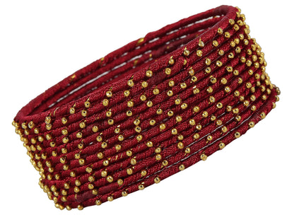 T4 Jewels Non-Precious Metal with Silk thread and Linked with Ball stone Glossy Finished Bangle Set For Women and Girls Maroon T4 Jewels