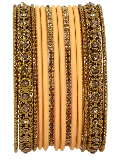 T4 Jewels Metal With Zircon Gemstone Studded Glossy Finished Traditional Bangle set T4 Jewels