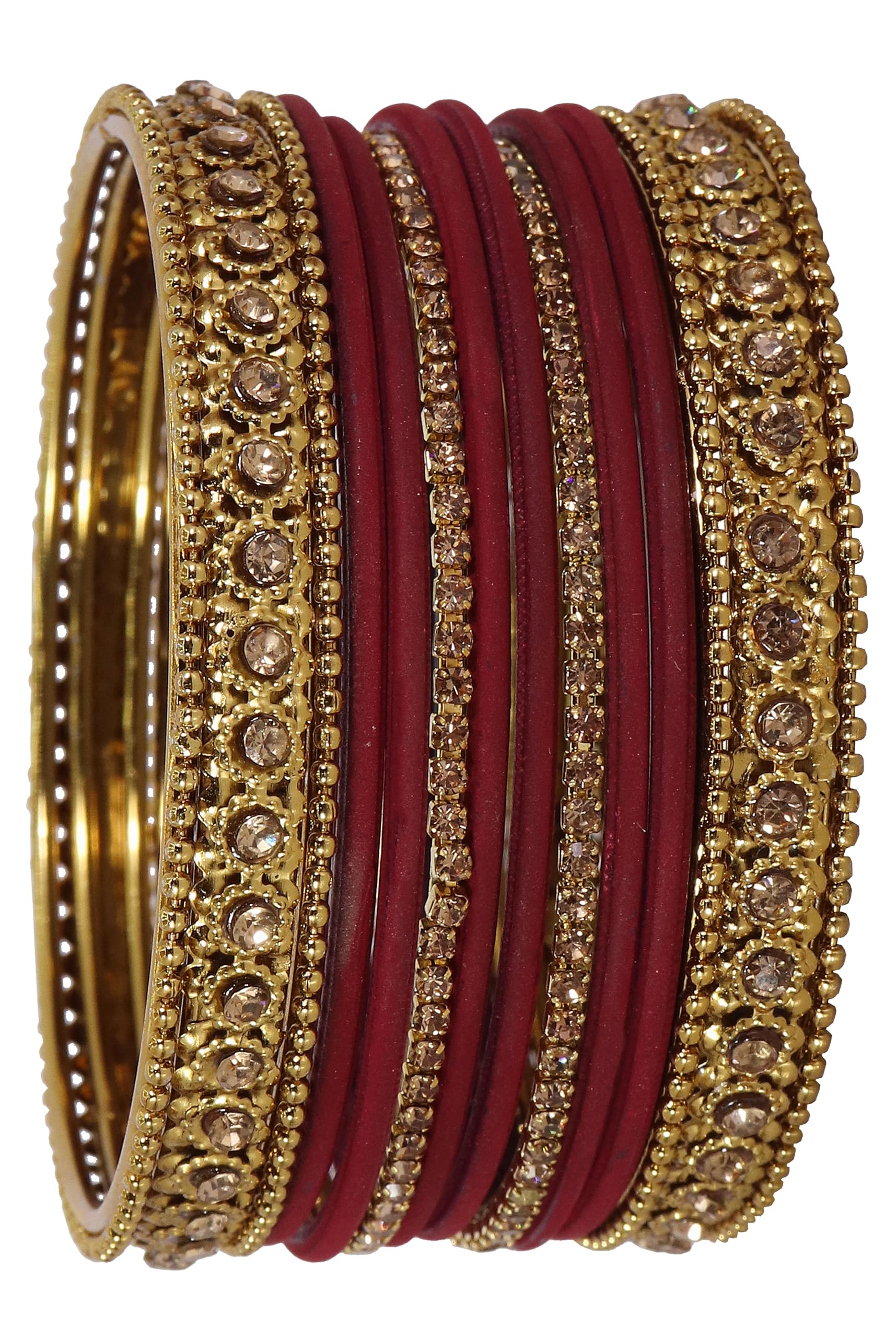 T4 Jewels Metal With Zircon Gemstone Studded Glossy Finished Traditional Bangle set T4 Jewels