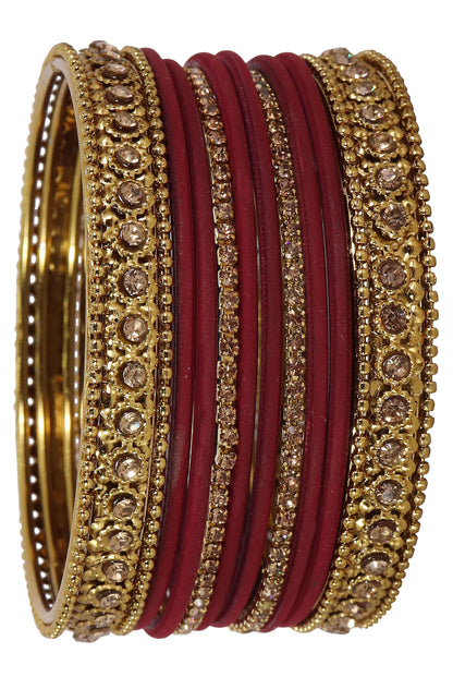 T4 Jewels Metal With Zircon Gemstone Studded Glossy Finished Traditional Bangle set T4 Jewels