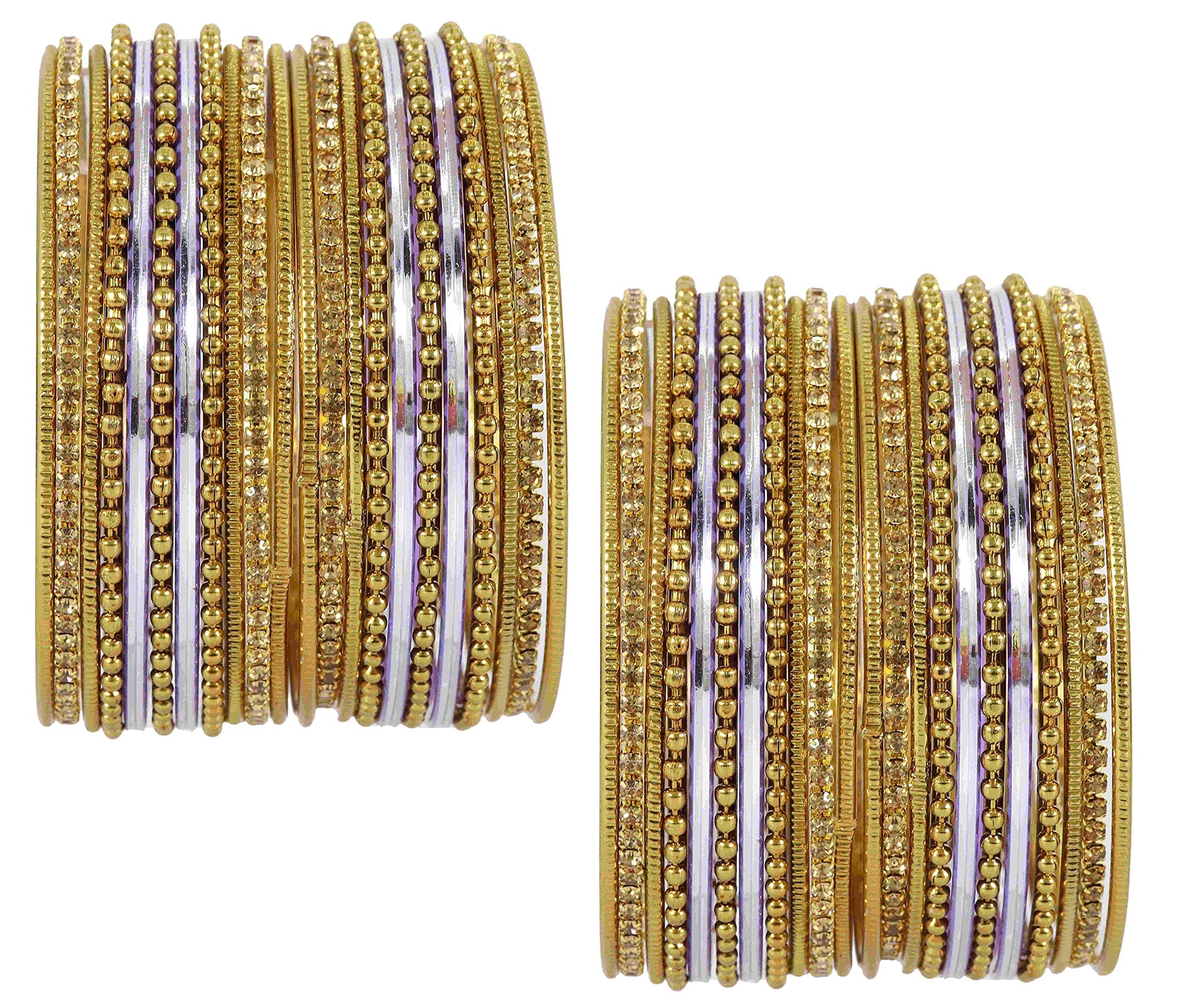T4 Jewels Non-Precious Metal with Base Metal Zircon Gemstone Studded Glossy Finished Ballchain Linked Gold Plated Cutting Pattern Bangle set for Women and Girls T4 Jewels