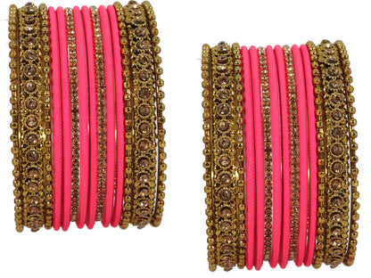 T4 Jewels Metal With Zircon Gemstone Studded Glossy Finished Traditional Bangle set T4 Jewels