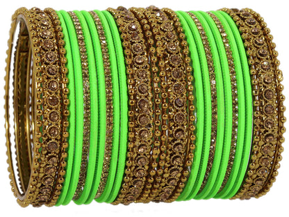 T4 Jewels Metal With Zircon Gemstone Studded Glossy Finished Traditional Bangle set Tgreen T4 Jewels