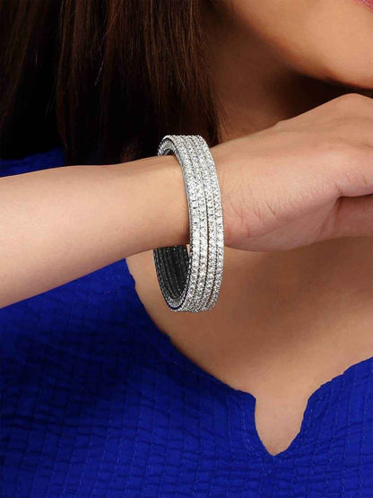 Nisha Silver Finish American Diamond Bangles