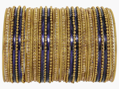 T4 Jewels Non-Precious Metal with Base Metal Zircon Gemstone Studded Glossy Finished Ballchain Linked Gold Plated Cutting Pattern Bangle set for Women and Girls T4 Jewels