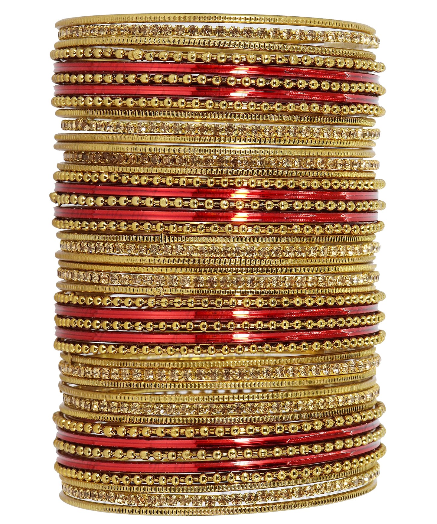 T4 Jewels Non-Precious Metal with Base Metal Zircon Gemstone Studded Glossy Finished Ballchain Linked Gold Plated Cutting Pattern Bangle set for Women and Girls T4 Jewels