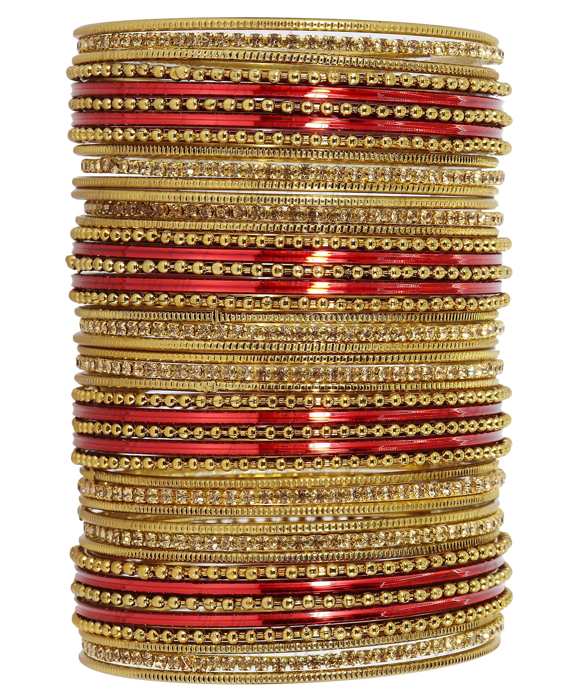 T4 Jewels Non-Precious Metal with Base Metal Zircon Gemstone Studded Glossy Finished Ballchain Linked Gold Plated Cutting Pattern Bangle set for Women and Girls T4 Jewels