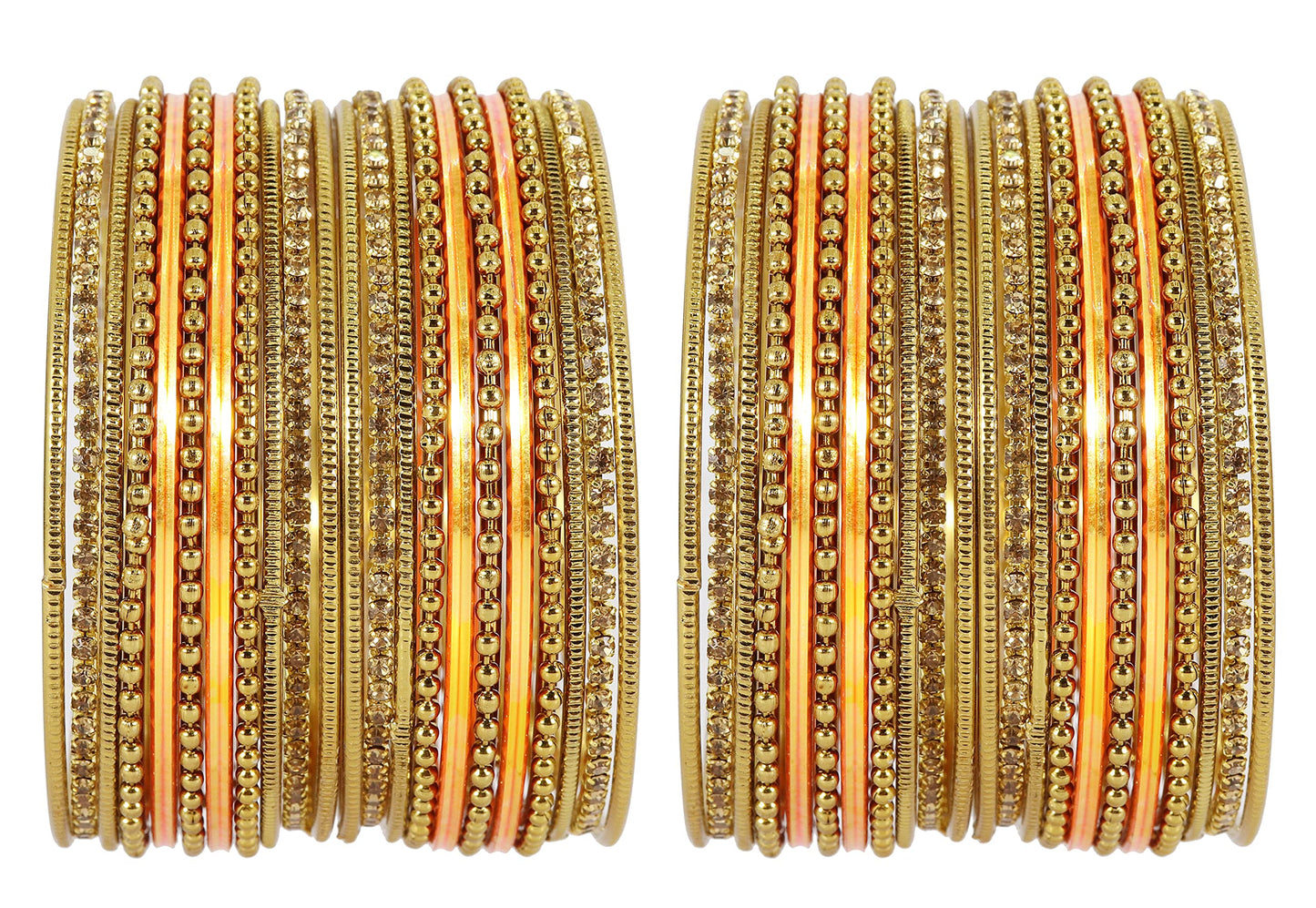 T4 Jewels Non-Precious Metal with Base Metal Zircon Gemstone Studded Glossy Finished Ballchain Linked Gold Plated Cutting Pattern Bangle set for Women and Girls T4 Jewels