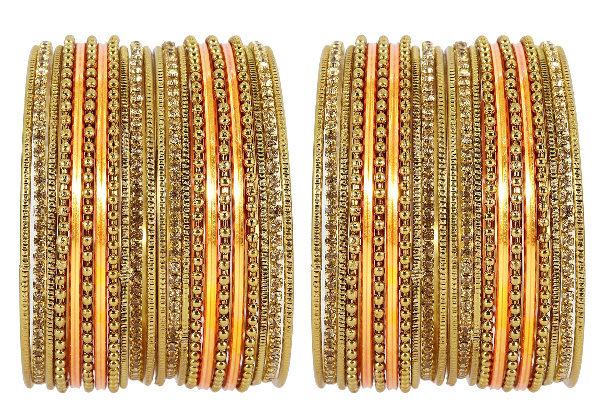 T4 Jewels Non-Precious Metal with Base Metal Zircon Gemstone Studded Glossy Finished Ballchain Linked Gold Plated Cutting Pattern Bangle set for Women and Girls T4 Jewels