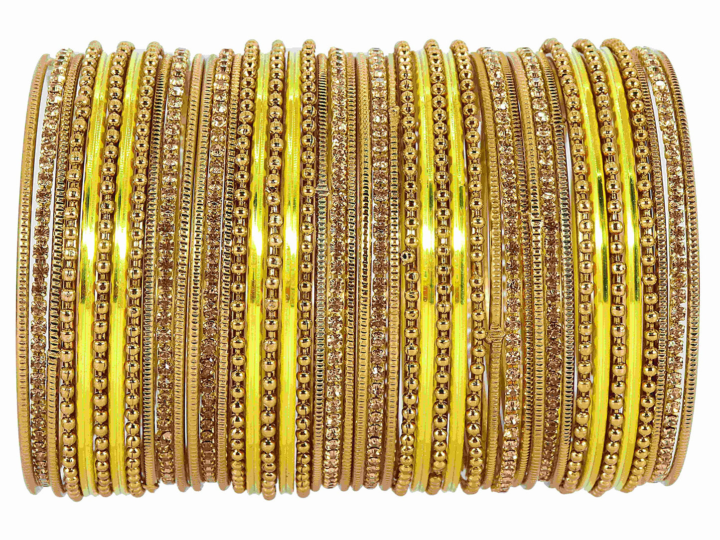 T4 Jewels Non-Precious Metal with Base Metal Zircon Gemstone Studded Glossy Finished Ballchain Linked Gold Plated Cutting Pattern Bangle set for Women and Girls Yellow T4 Jewels