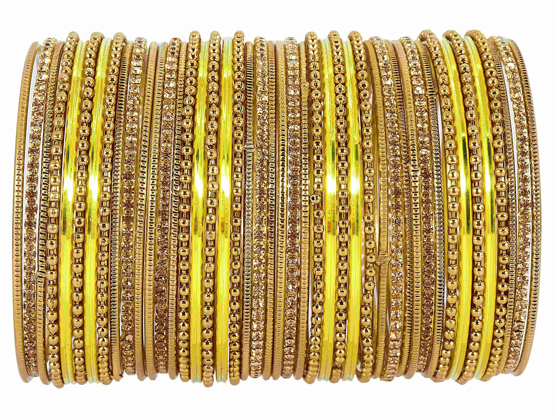 T4 Jewels Non-Precious Metal with Base Metal Zircon Gemstone Studded Glossy Finished Ballchain Linked Gold Plated Cutting Pattern Bangle set for Women and Girls Yellow T4 Jewels