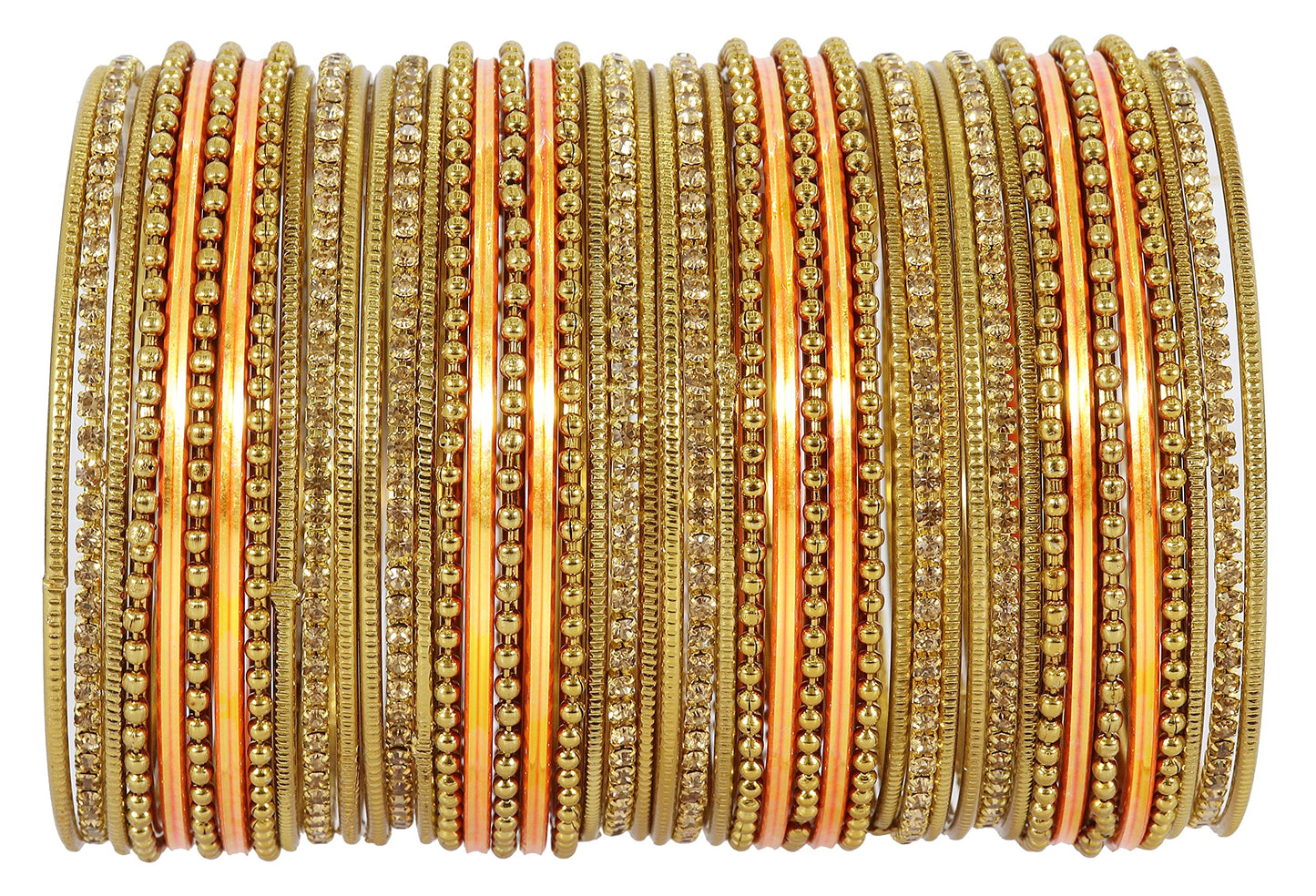 T4 Jewels Non-Precious Metal with Base Metal Zircon Gemstone Studded Glossy Finished Ballchain Linked Gold Plated Cutting Pattern Bangle set for Women and Girls T4 Jewels