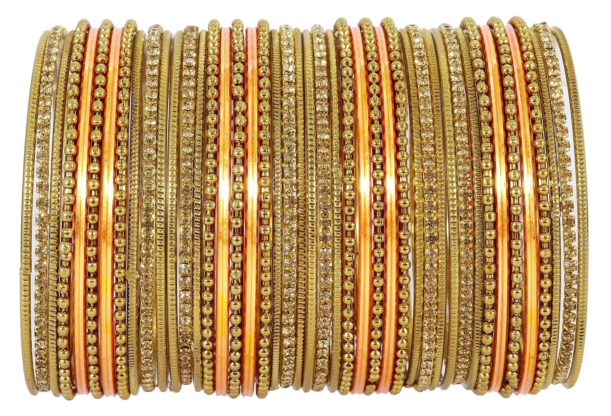 T4 Jewels Non-Precious Metal with Base Metal Zircon Gemstone Studded Glossy Finished Ballchain Linked Gold Plated Cutting Pattern Bangle set for Women and Girls T4 Jewels
