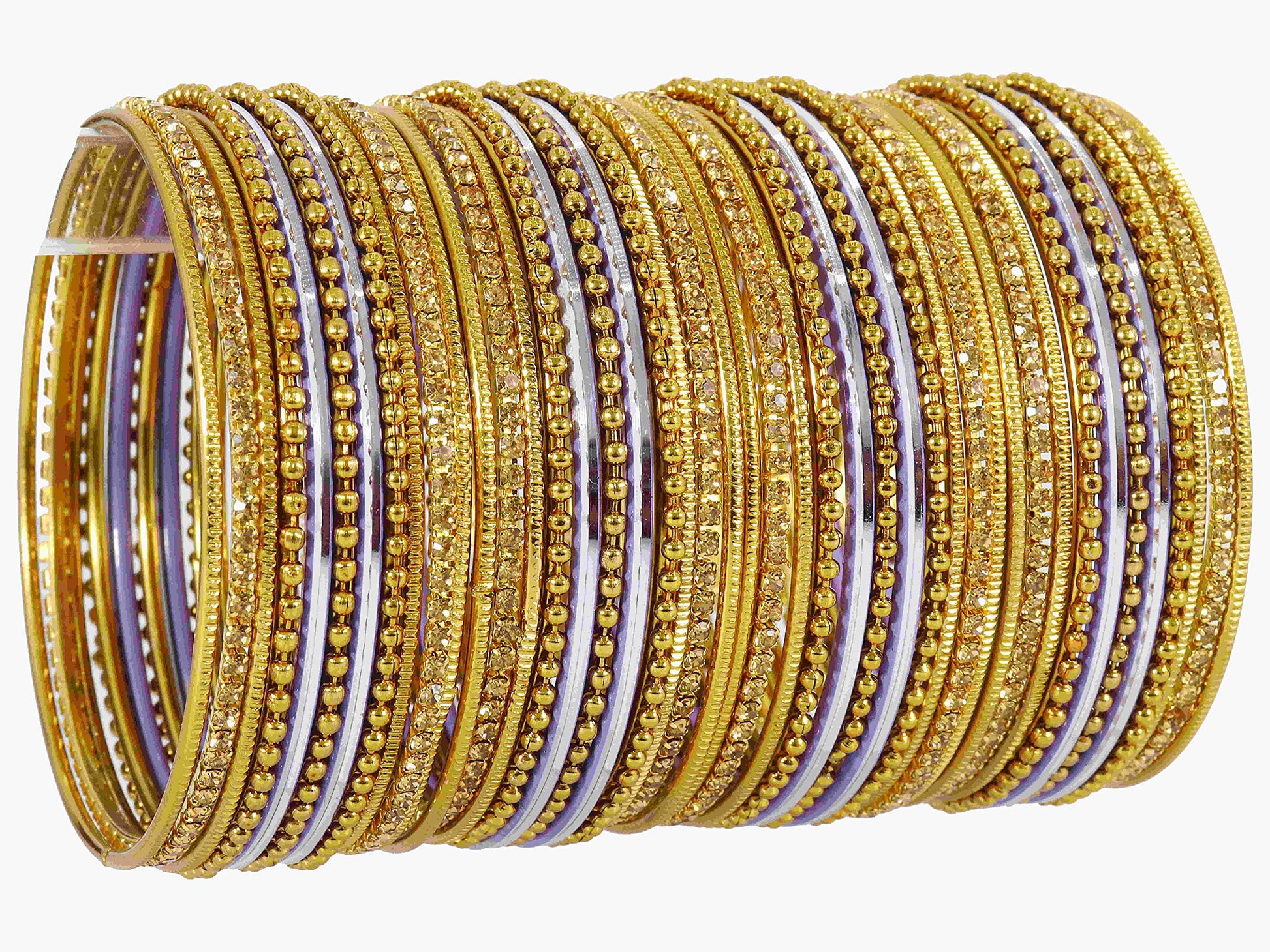 T4 Jewels Non-Precious Metal with Base Metal Zircon Gemstone Studded Glossy Finished Ballchain Linked Gold Plated Cutting Pattern Bangle set for Women and Girls T4 Jewels
