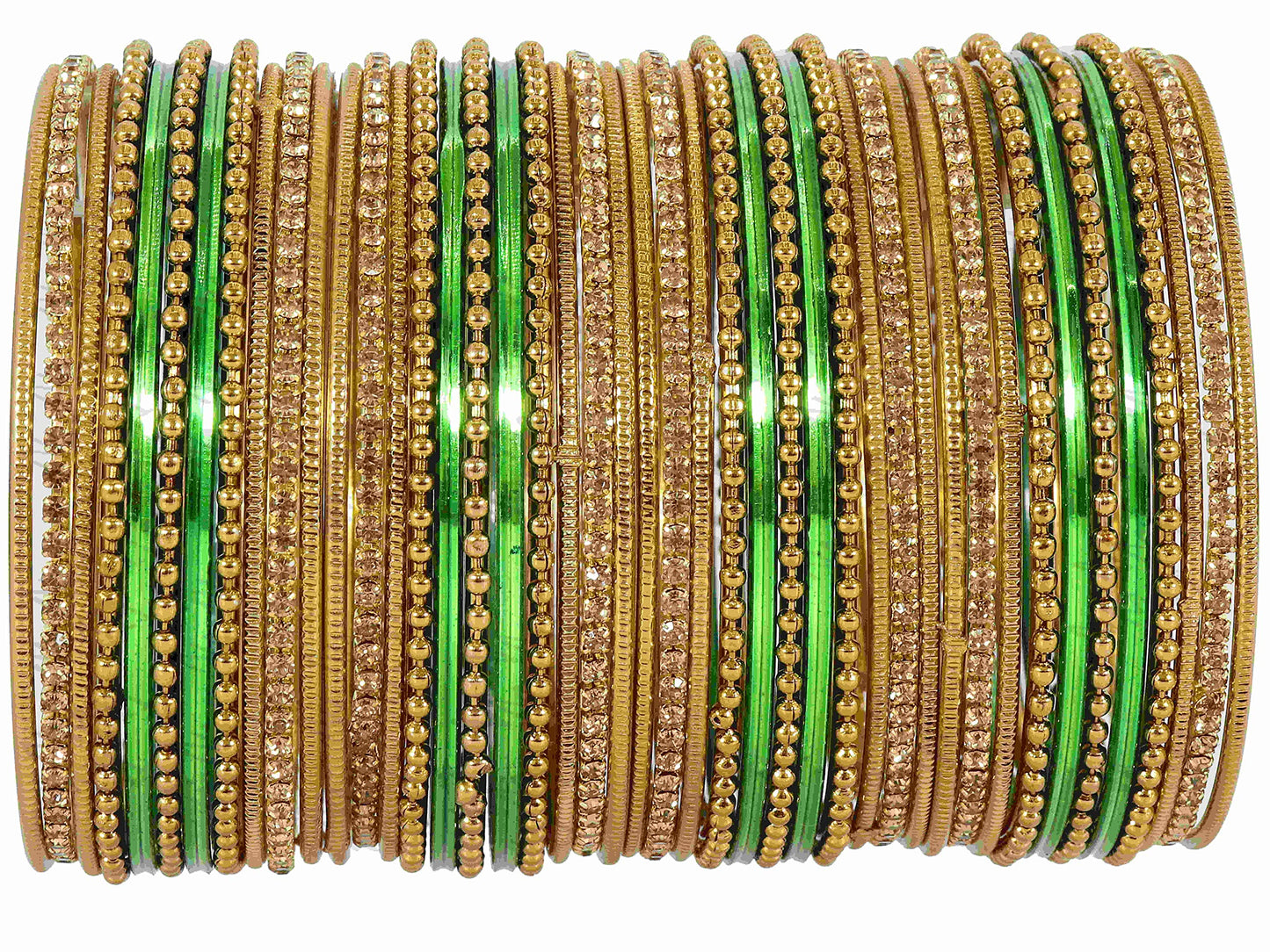 T4 Jewels Non-Precious Metal with Base Metal Zircon Gemstone Studded Glossy Finished Ballchain Linked Gold Plated Cutting Pattern Bangle set for Women and Girls Dark Green T4 Jewels