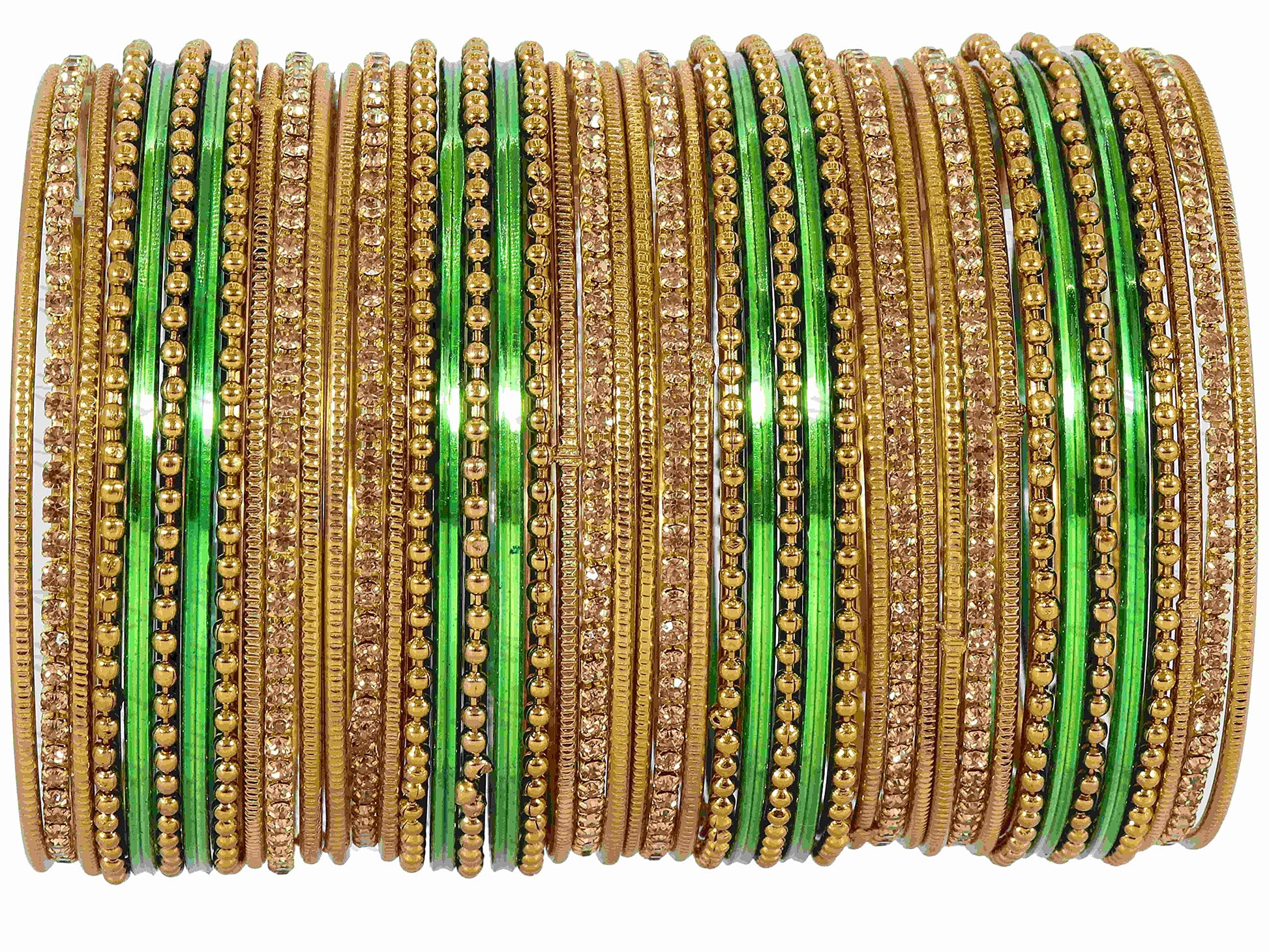 T4 Jewels Non-Precious Metal with Base Metal Zircon Gemstone Studded Glossy Finished Ballchain Linked Gold Plated Cutting Pattern Bangle set for Women and Girls Dark Green T4 Jewels