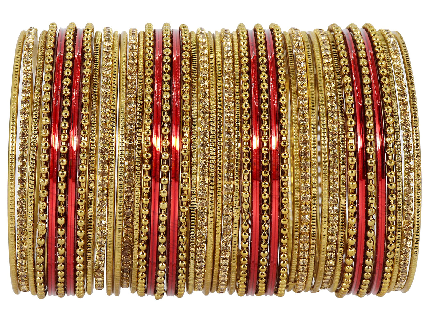 T4 Jewels Non-Precious Metal with Base Metal Zircon Gemstone Studded Glossy Finished Ballchain Linked Gold Plated Cutting Pattern Bangle set for Women and Girls T4 Jewels