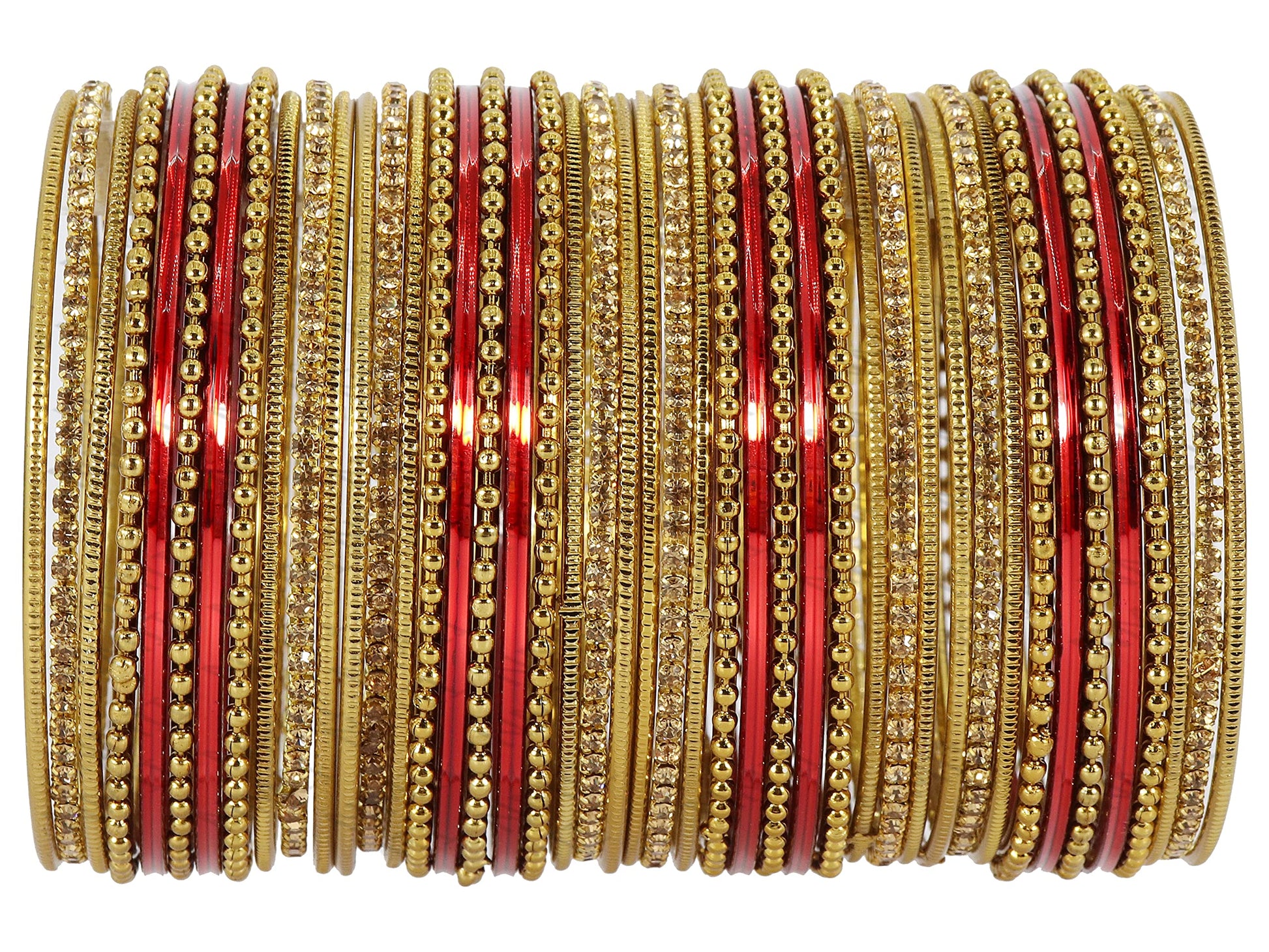 T4 Jewels Non-Precious Metal with Base Metal Zircon Gemstone Studded Glossy Finished Ballchain Linked Gold Plated Cutting Pattern Bangle set for Women and Girls T4 Jewels