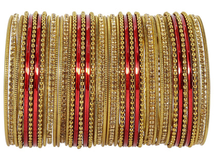 T4 Jewels Non-Precious Metal with Base Metal Zircon Gemstone Studded Glossy Finished Ballchain Linked Gold Plated Cutting Pattern Bangle set for Women and Girls T4 Jewels