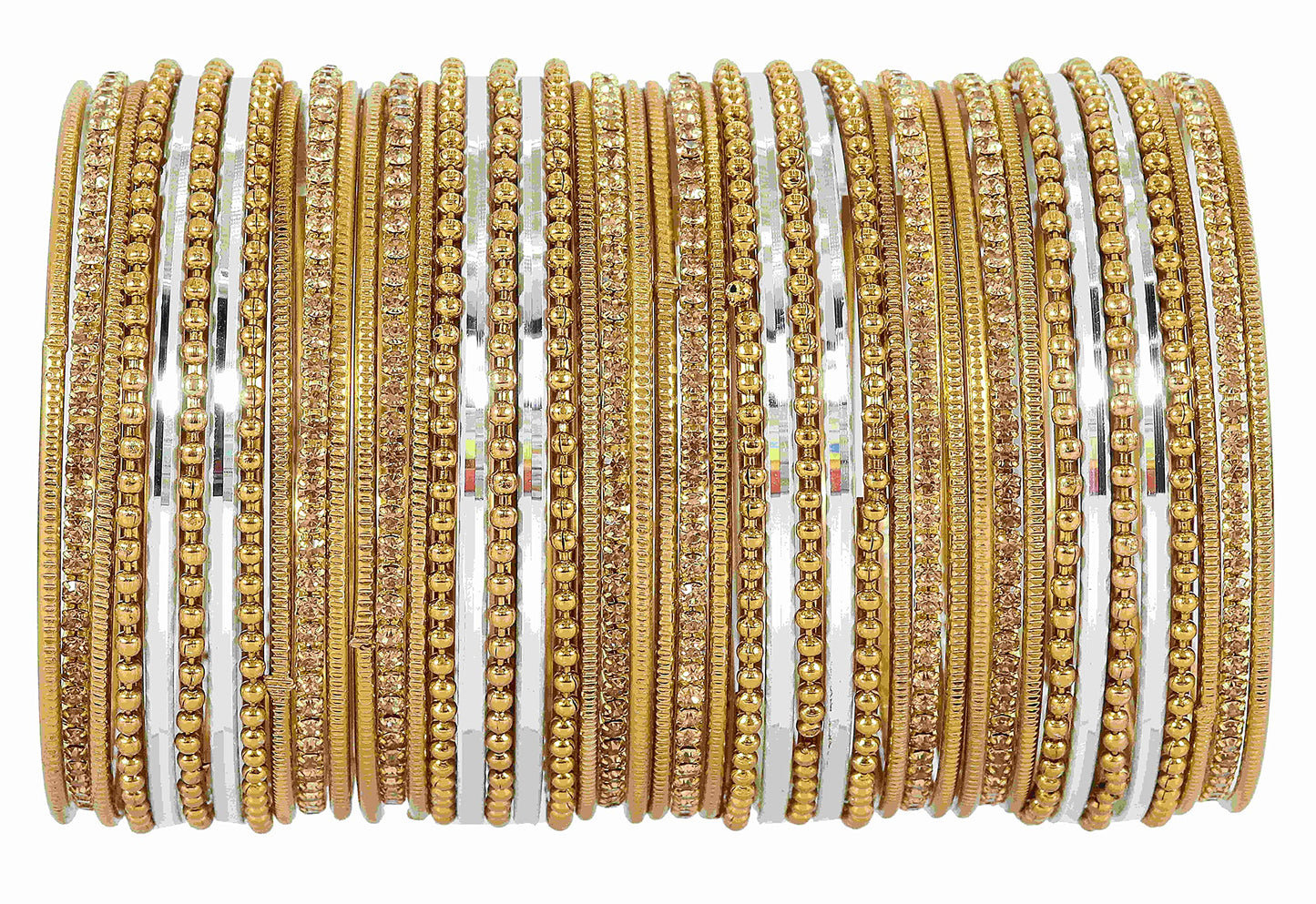 T4 Jewels Non-Precious Metal with Base Metal Zircon Gemstone Studded Glossy Finished Ballchain Linked Gold Plated Cutting Pattern Bangle set for Women and Girls White T4 Jewels