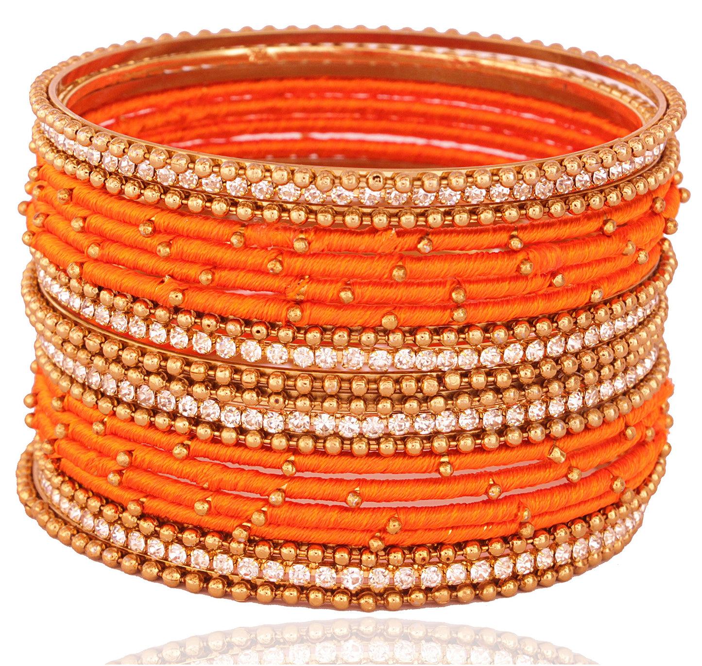 T4 Jewels Non-Precious Metal with Base Metal and Zircon Gemstone Studded Ball Chain Linked Glossy Finished Silk thread Bangle set T4 Jewels