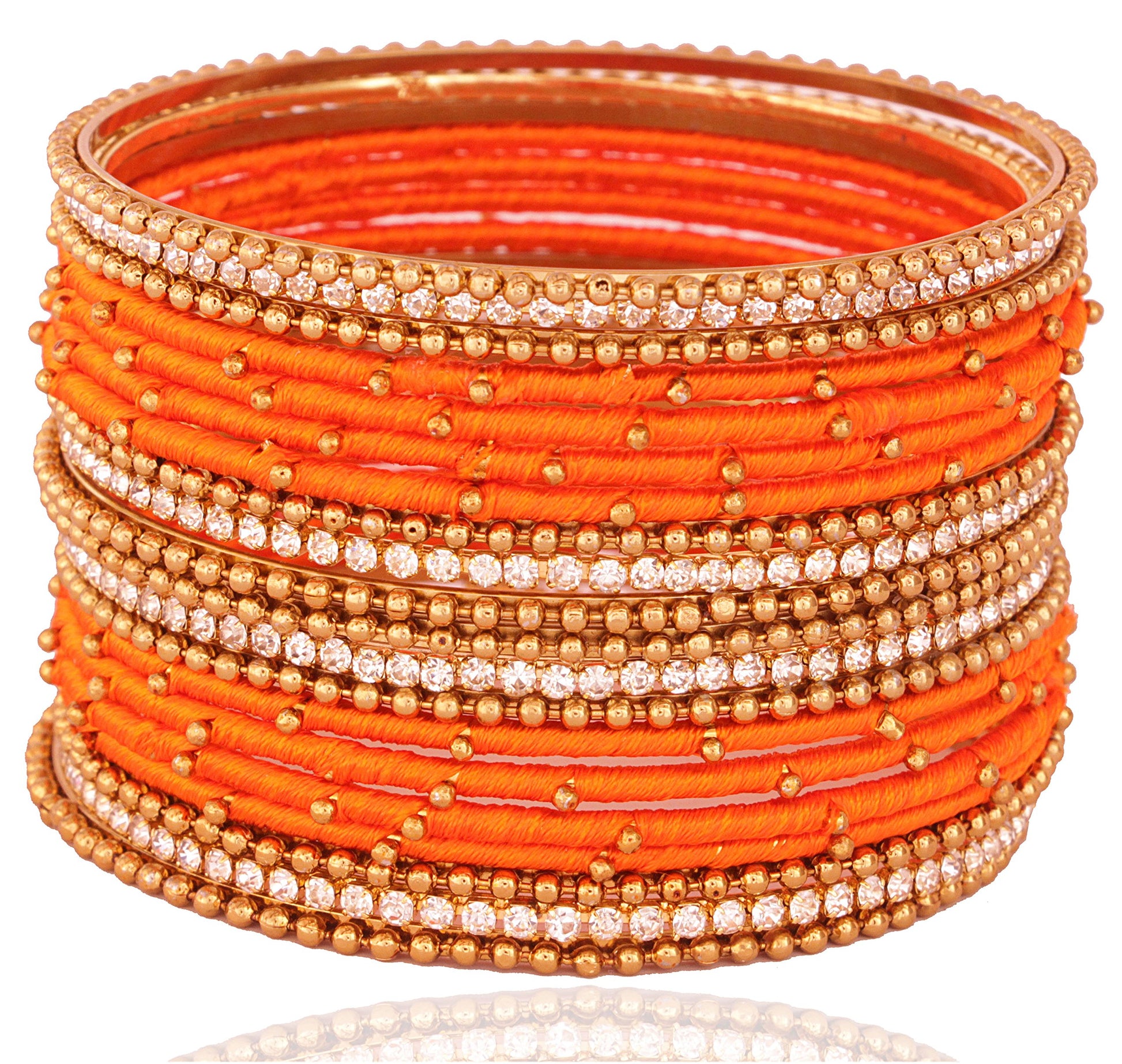 T4 Jewels Non-Precious Metal with Base Metal and Zircon Gemstone Studded Ball Chain Linked Glossy Finished Silk thread Bangle set T4 Jewels