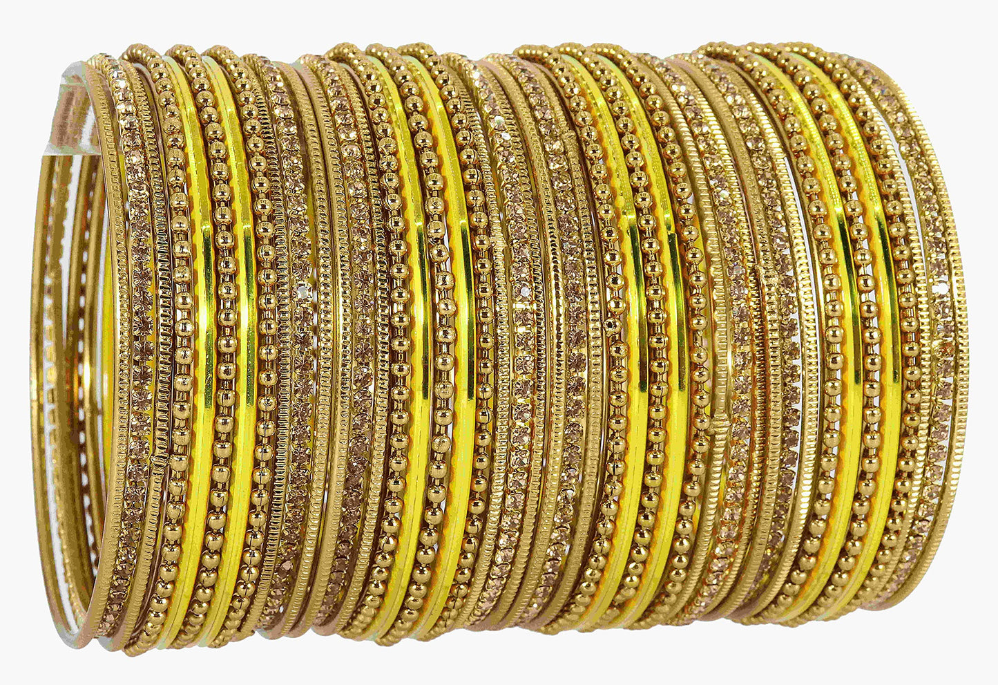 T4 Jewels Non-Precious Metal with Base Metal Zircon Gemstone Studded Glossy Finished Ballchain Linked Gold Plated Cutting Pattern Bangle set for Women and Girls T4 Jewels