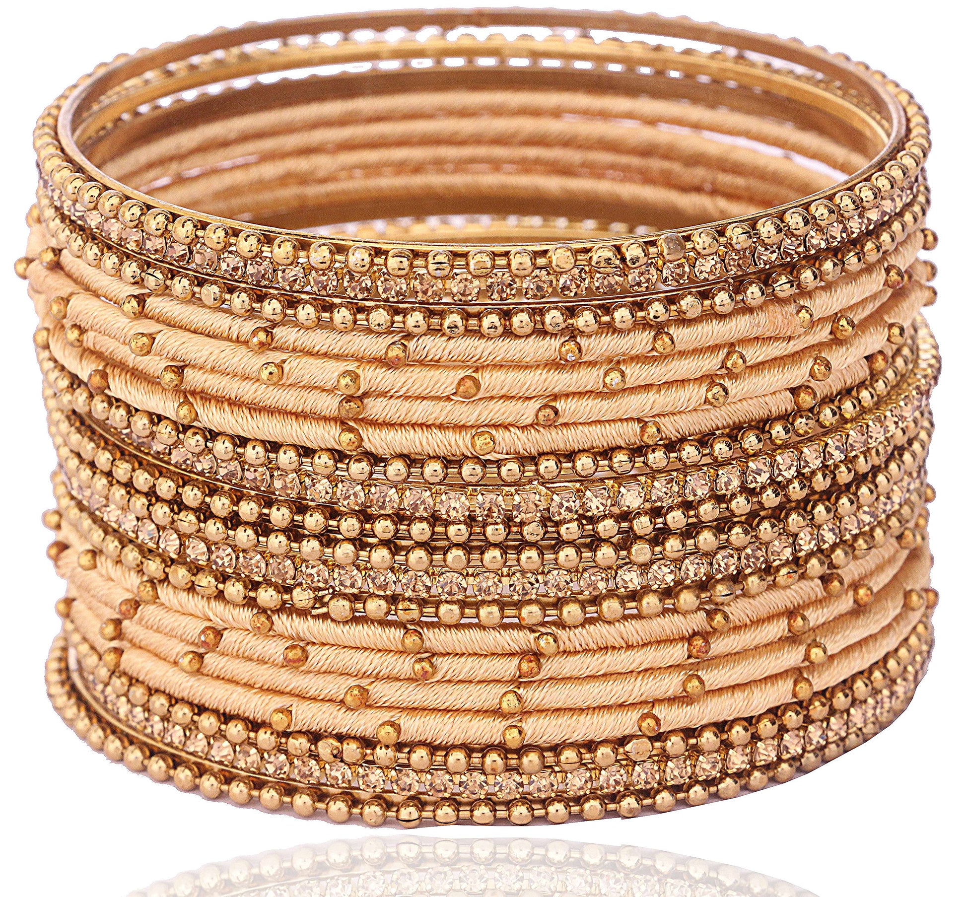 T4 Jewels Non-Precious Metal with Base Metal and Zircon Gemstone Studded Ball Chain Linked Glossy Finished Silk thread Bangle set T4 Jewels