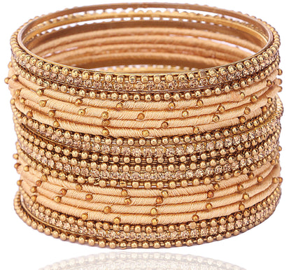 T4 Jewels Non-Precious Metal with Base Metal and Zircon Gemstone Studded Ball Chain Linked Glossy Finished Silk thread Bangle set T4 Jewels