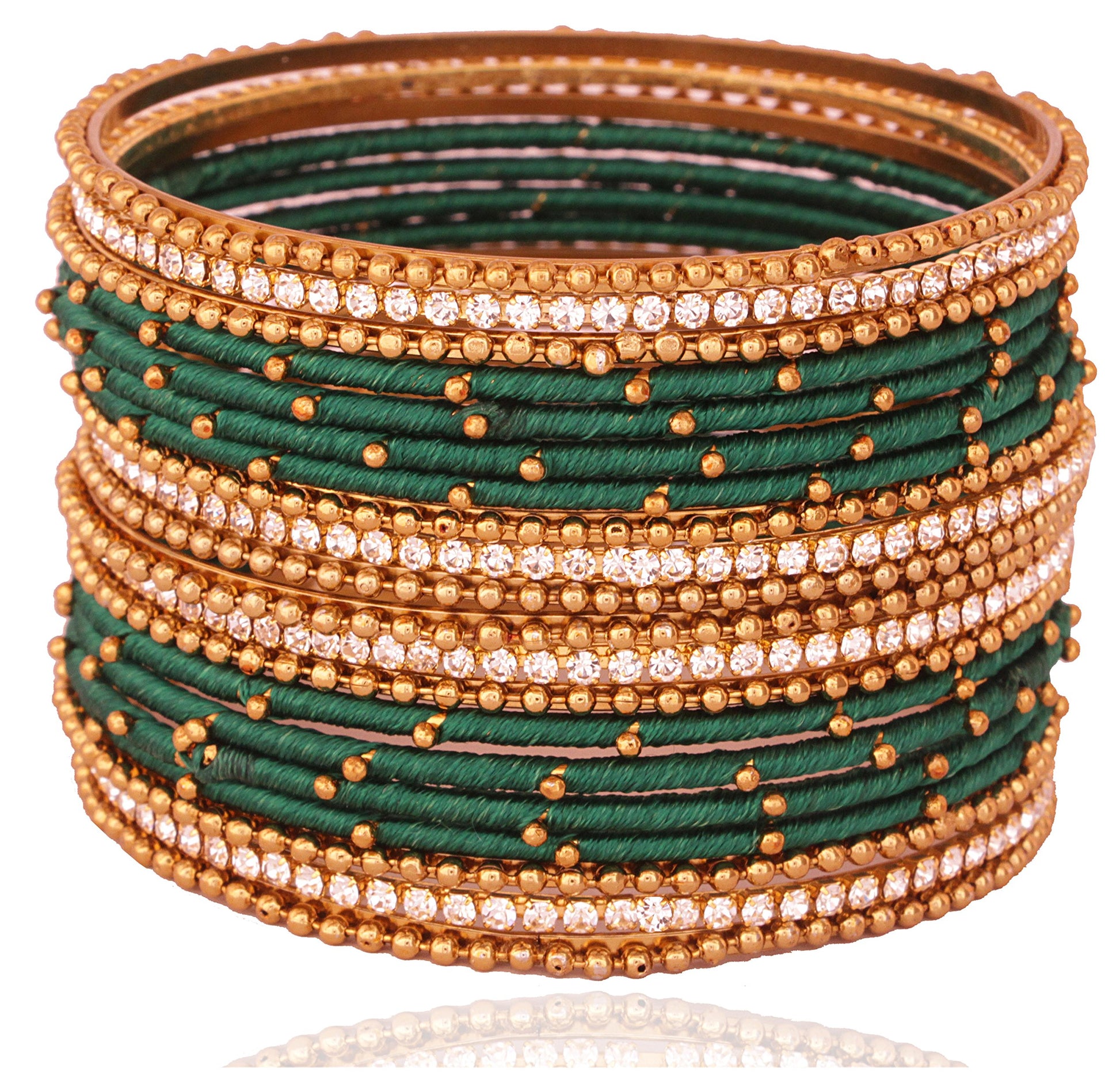T4 Jewels Non-Precious Metal with Base Metal and Zircon Gemstone Studded Ball Chain Linked Glossy Finished Silk thread Bangle set T4 Jewels