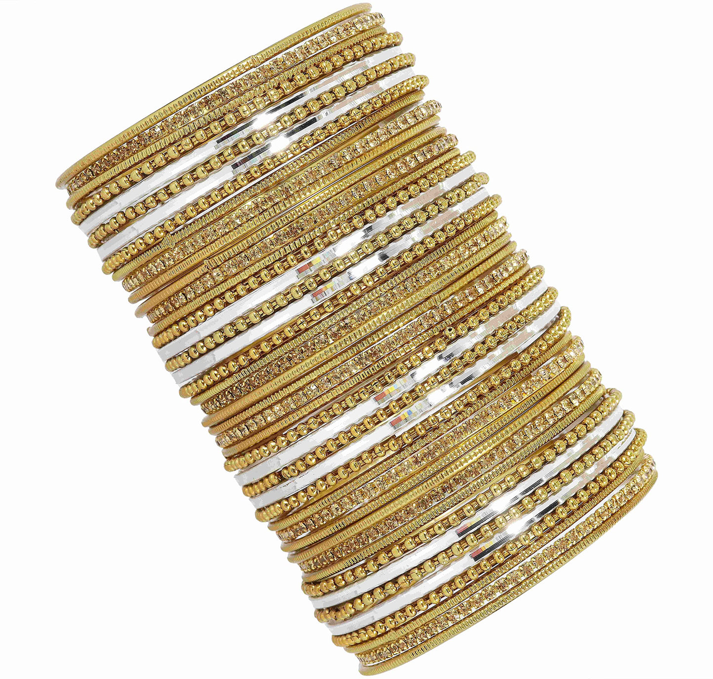 T4 Jewels Non-Precious Metal with Base Metal Zircon Gemstone Studded Glossy Finished Ballchain Linked Gold Plated Cutting Pattern Bangle set for Women and Girls T4 Jewels