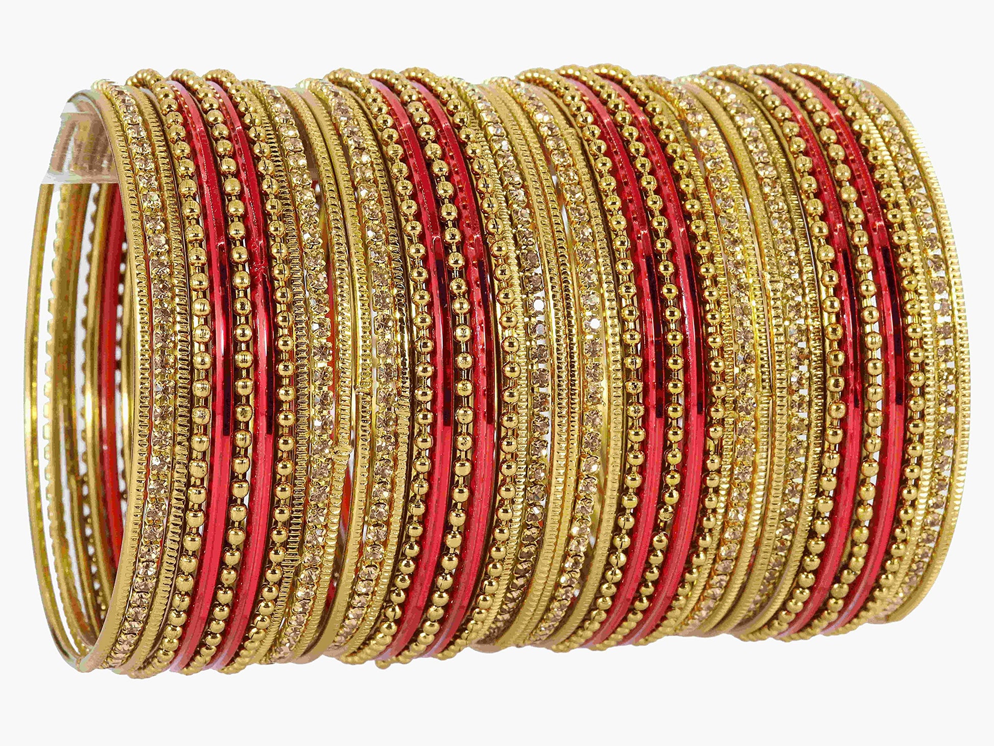 T4 Jewels Non-Precious Metal with Base Metal Zircon Gemstone Studded Glossy Finished Ballchain Linked Gold Plated Cutting Pattern Bangle set for Women and Girls T4 Jewels
