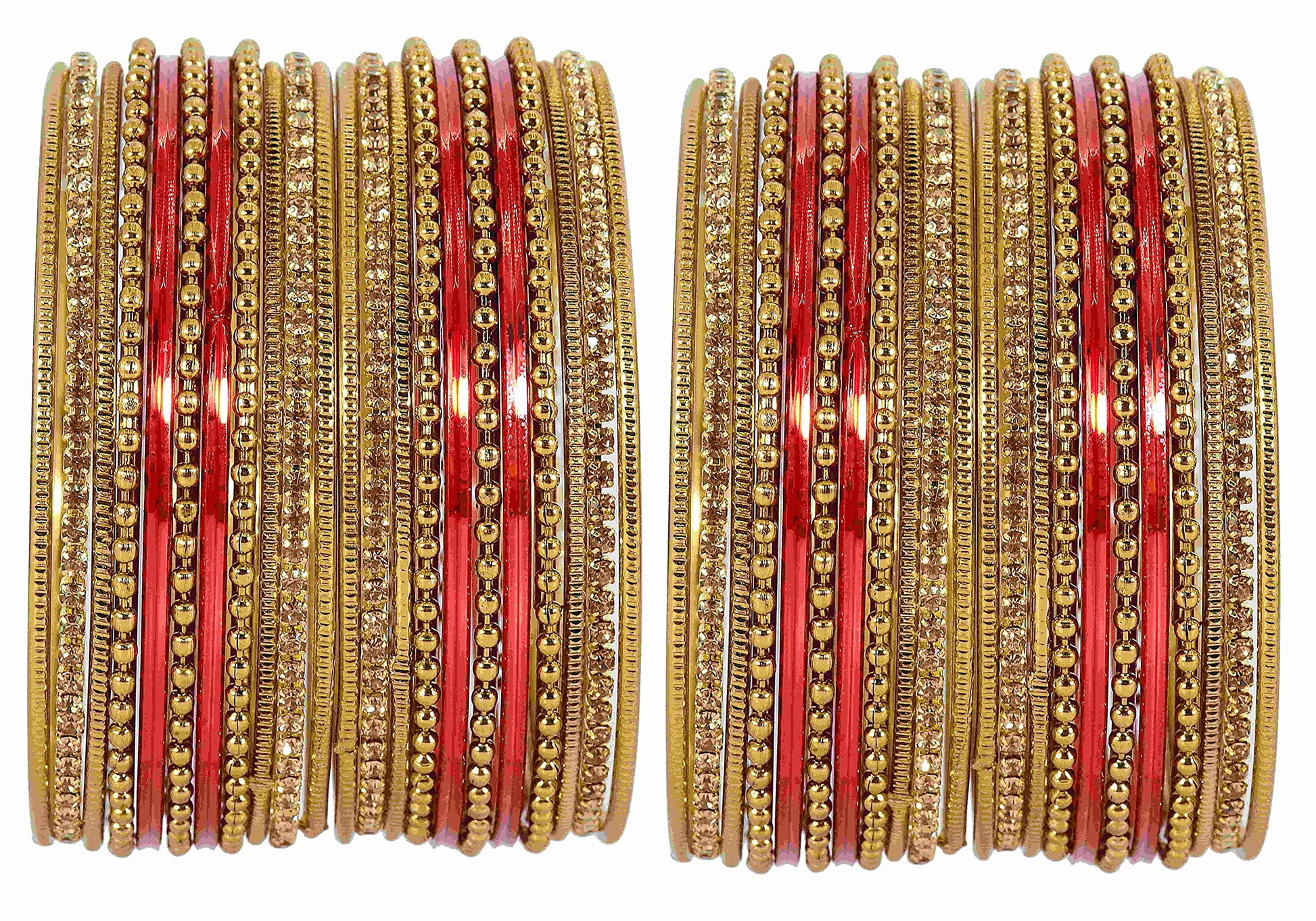 T4 Jewels Non-Precious Metal with Base Metal Zircon Gemstone Studded Glossy Finished Ballchain Linked Gold Plated Cutting Pattern Bangle set for Women and Girls T4 Jewels