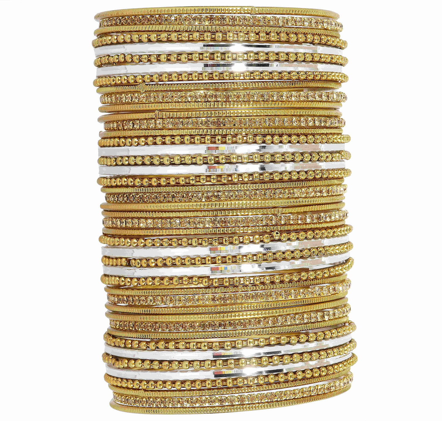 T4 Jewels Non-Precious Metal with Base Metal Zircon Gemstone Studded Glossy Finished Ballchain Linked Gold Plated Cutting Pattern Bangle set for Women and Girls T4 Jewels
