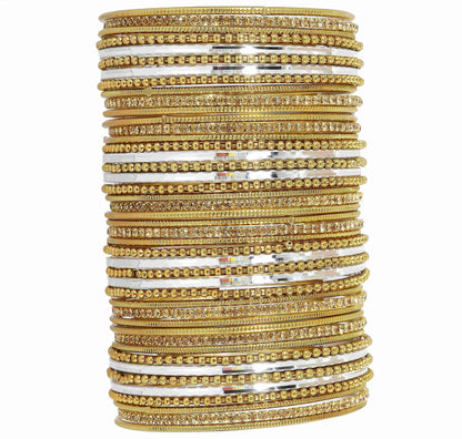 T4 Jewels Non-Precious Metal with Base Metal Zircon Gemstone Studded Glossy Finished Ballchain Linked Gold Plated Cutting Pattern Bangle set for Women and Girls T4 Jewels