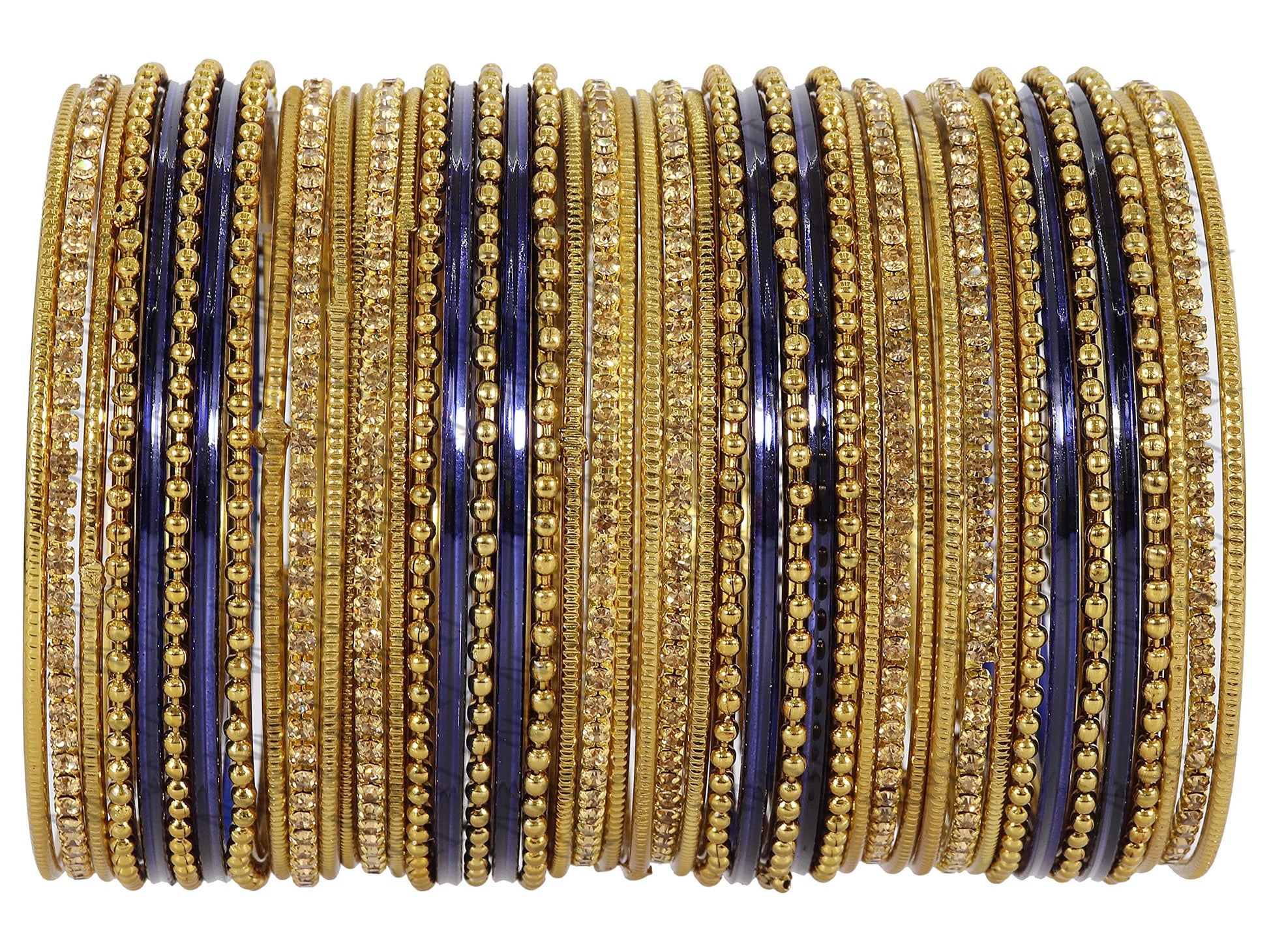 T4 Jewels Non-Precious Metal with Base Metal Zircon Gemstone Studded Glossy Finished Ballchain Linked Gold Plated Cutting Pattern Bangle set for Women and Girls T4 Jewels