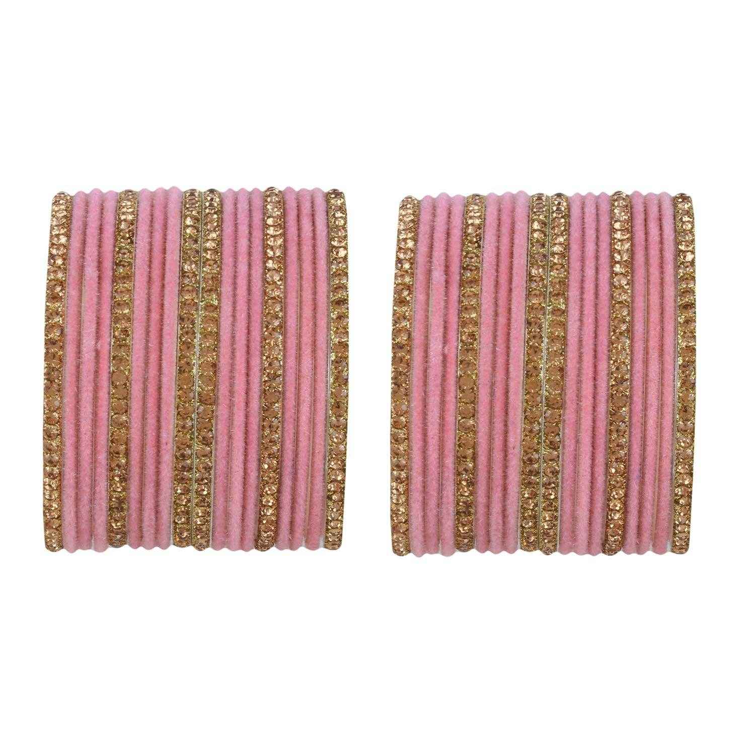 T4 Jewels Velvet Bangle Set With Golden Bangles-69